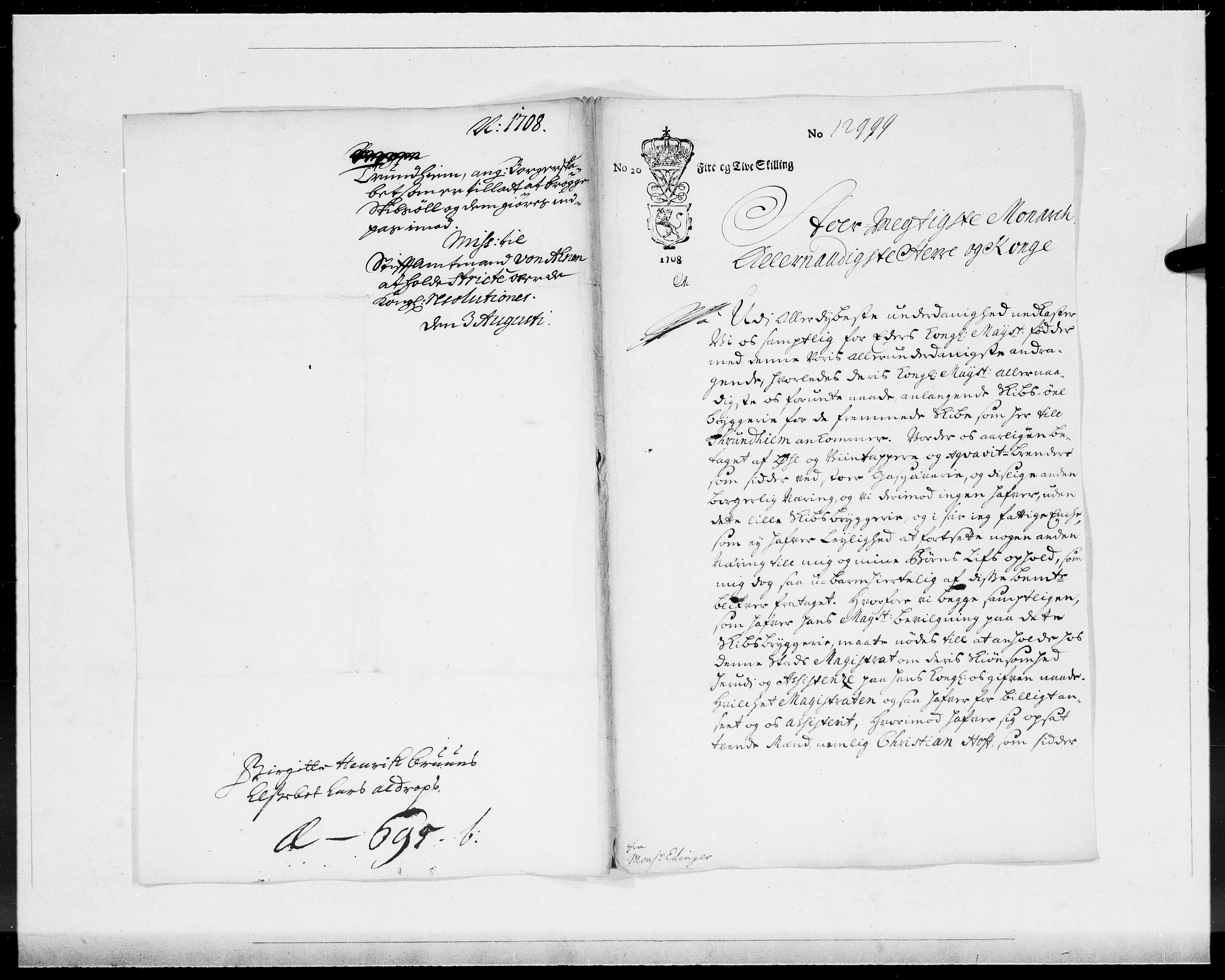 Danske Kanselli 1572-1799, AV/RA-EA-3023/F/Fc/Fcc/Fcca/L0066: Norske innlegg 1572-1799, 1708, p. 44