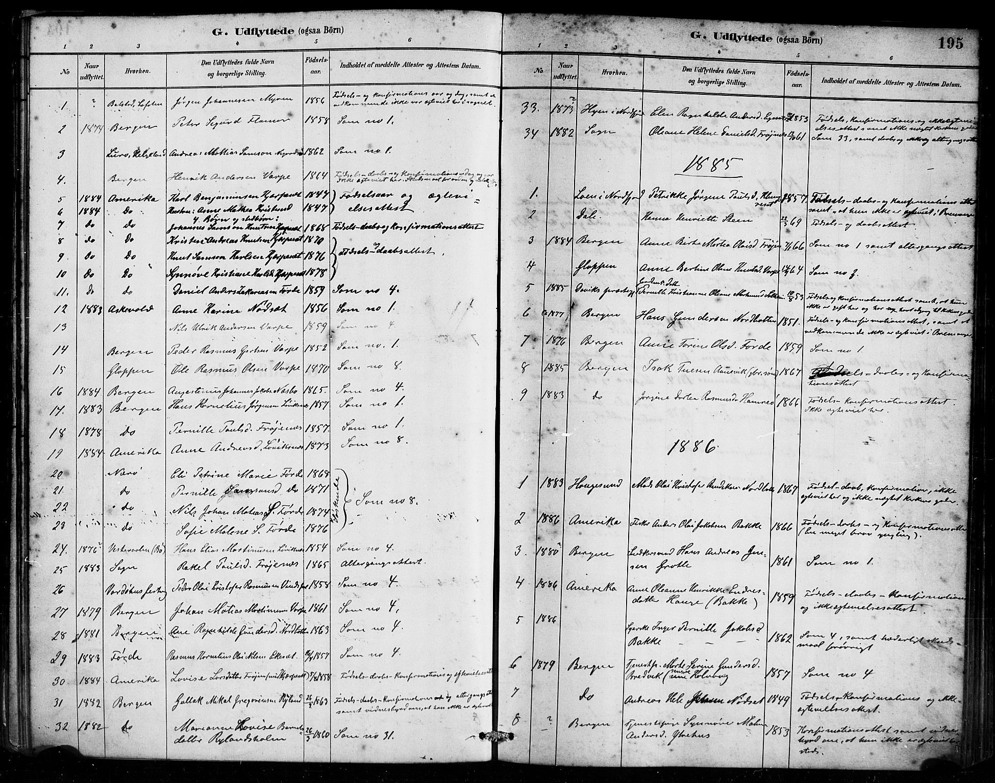 Bremanger sokneprestembete, SAB/A-82201/H/Haa/Haab/L0001: Parish register (official) no. B 1, 1884-1895, p. 195