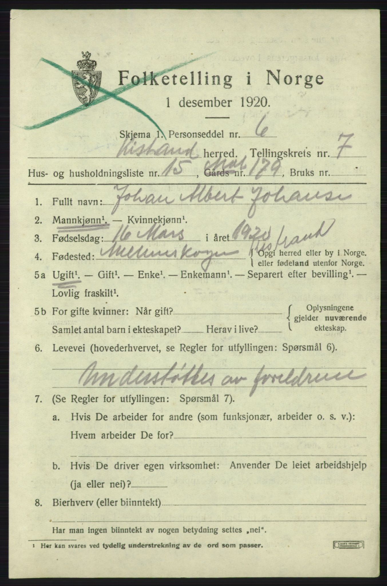 SATØ, 1920 census for Kistrand, 1920, p. 4410