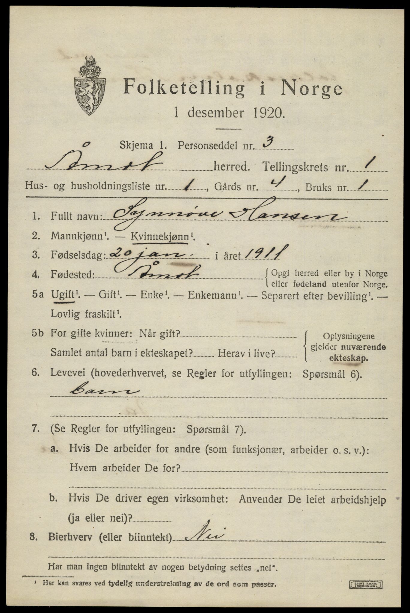 SAH, 1920 census for Åmot, 1920, p. 1591