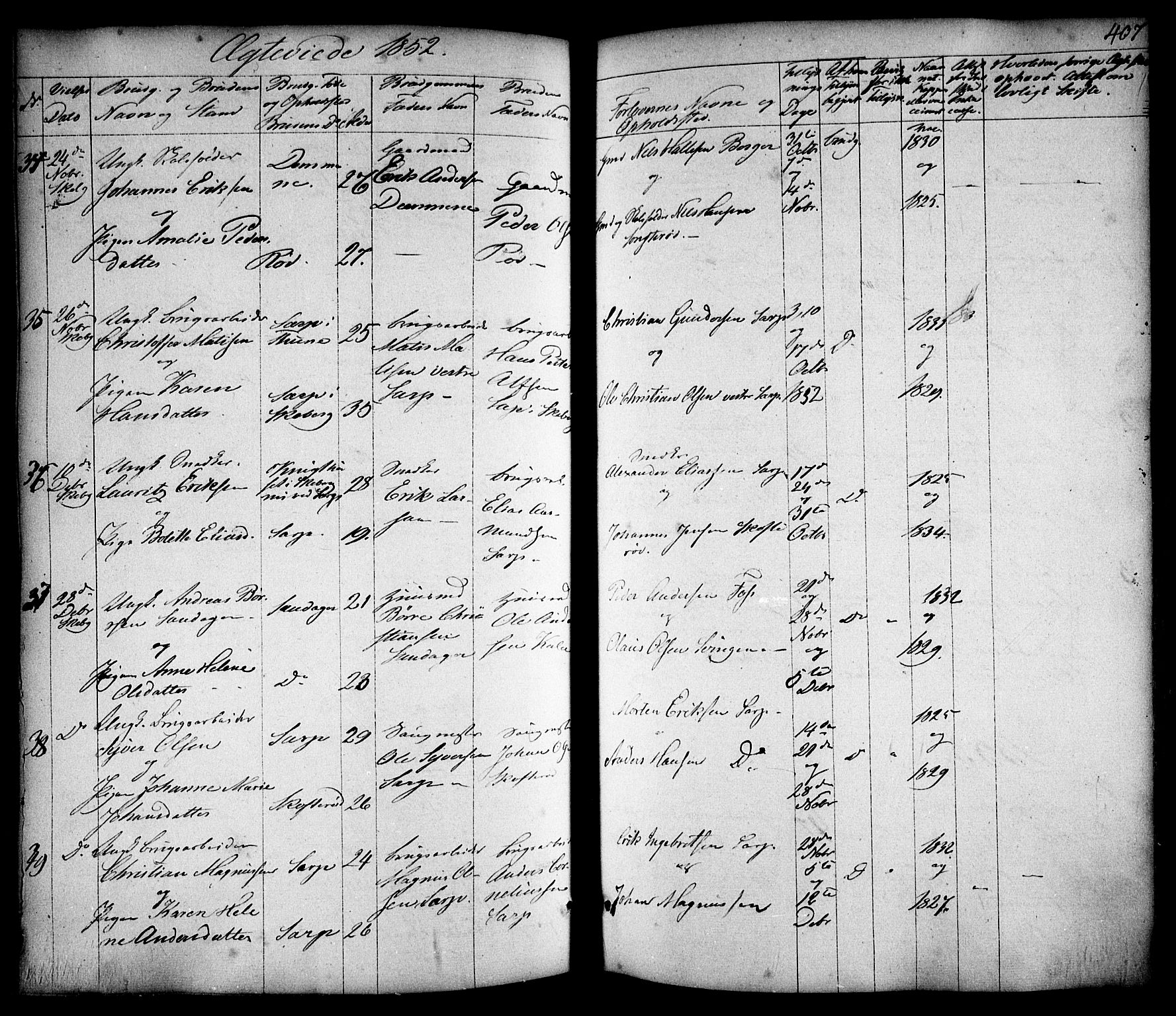 Skjeberg prestekontor Kirkebøker, AV/SAO-A-10923/F/Fa/L0006: Parish register (official) no. I 6, 1846-1858, p. 407