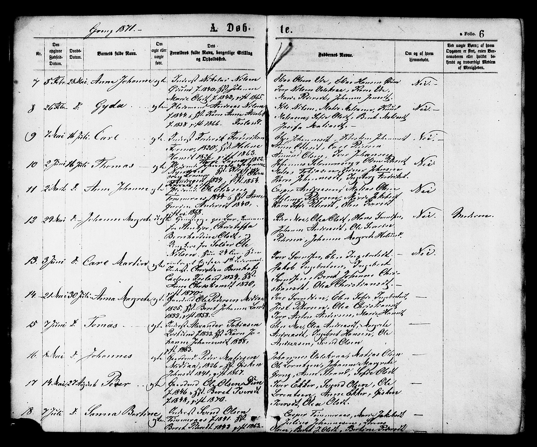 Ministerialprotokoller, klokkerbøker og fødselsregistre - Nord-Trøndelag, SAT/A-1458/758/L0516: Parish register (official) no. 758A03 /1, 1869-1879, p. 6