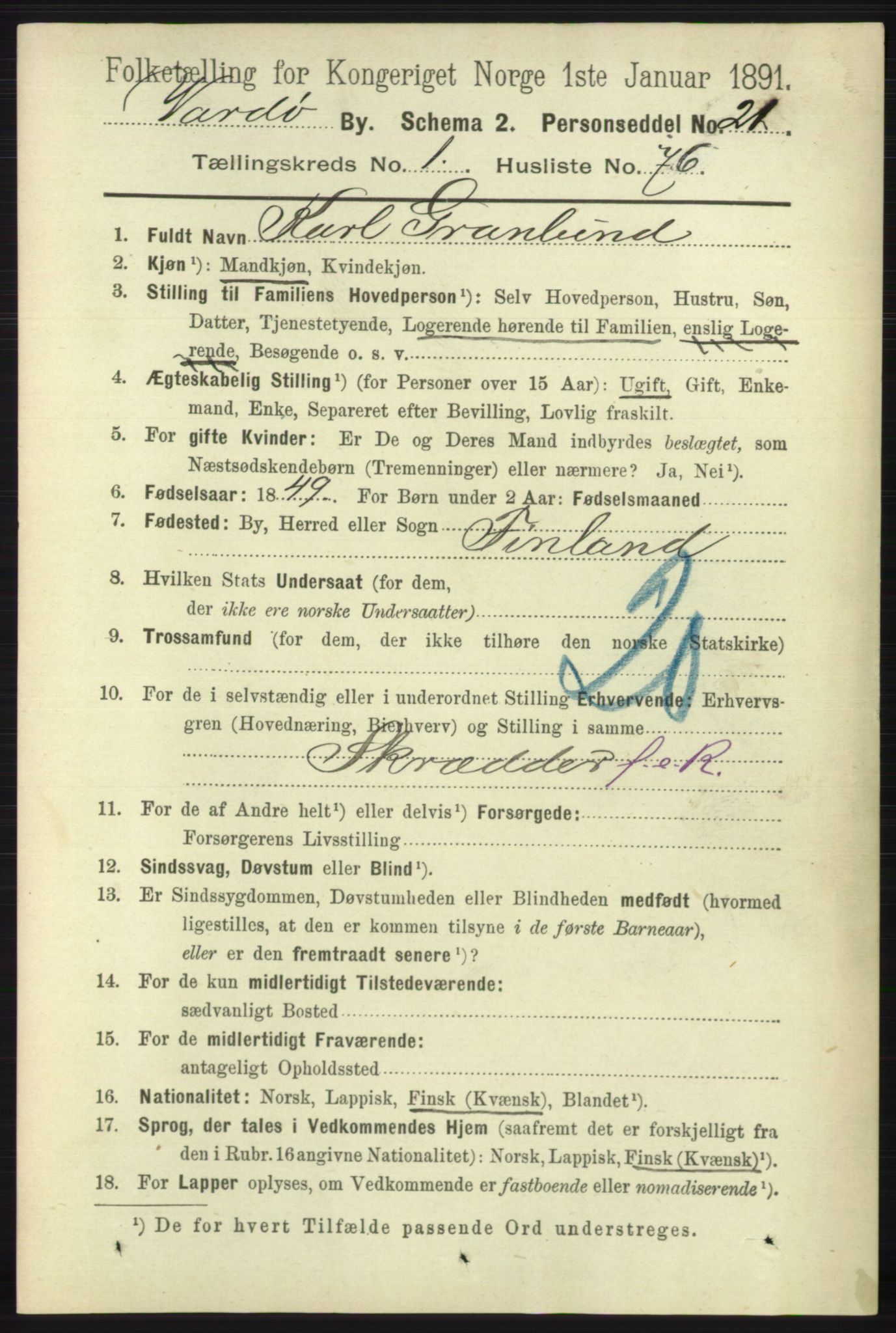 RA, 1891 census for 2002 Vardø, 1891, p. 984