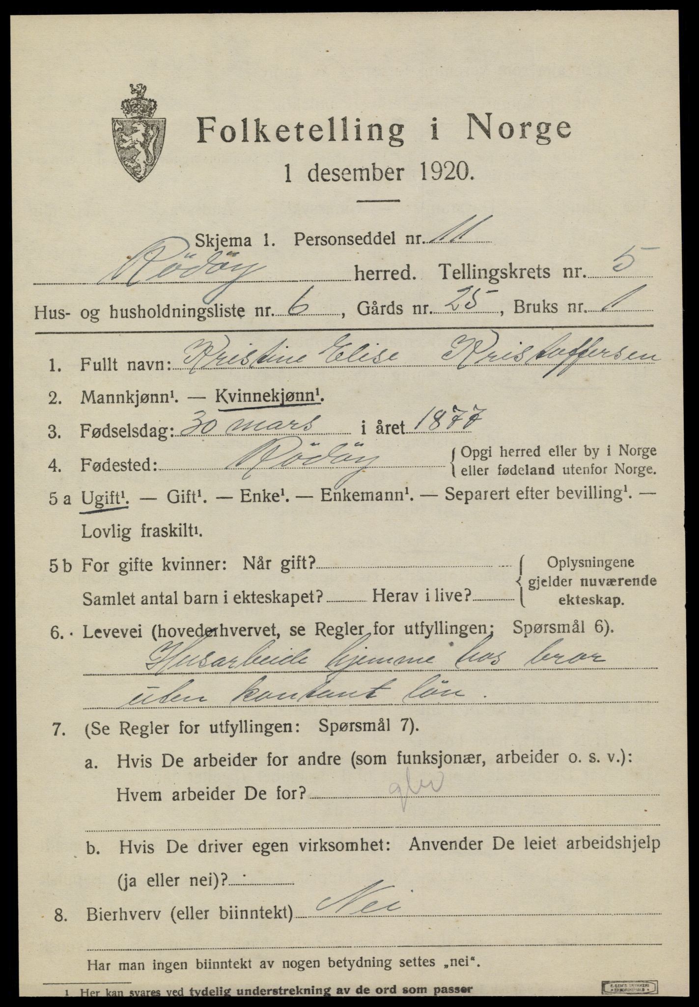 SAT, 1920 census for Rødøy, 1920, p. 3050