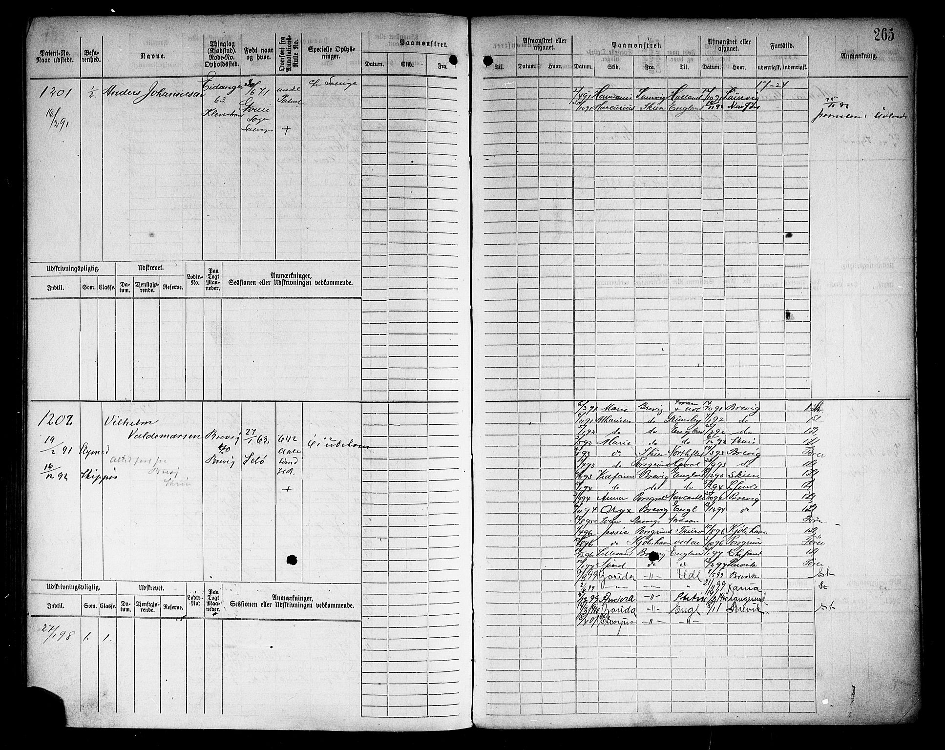 Brevik innrulleringskontor, AV/SAKO-A-833/F/Fb/L0002: Hovedrulle, 1875-1892, p. 268