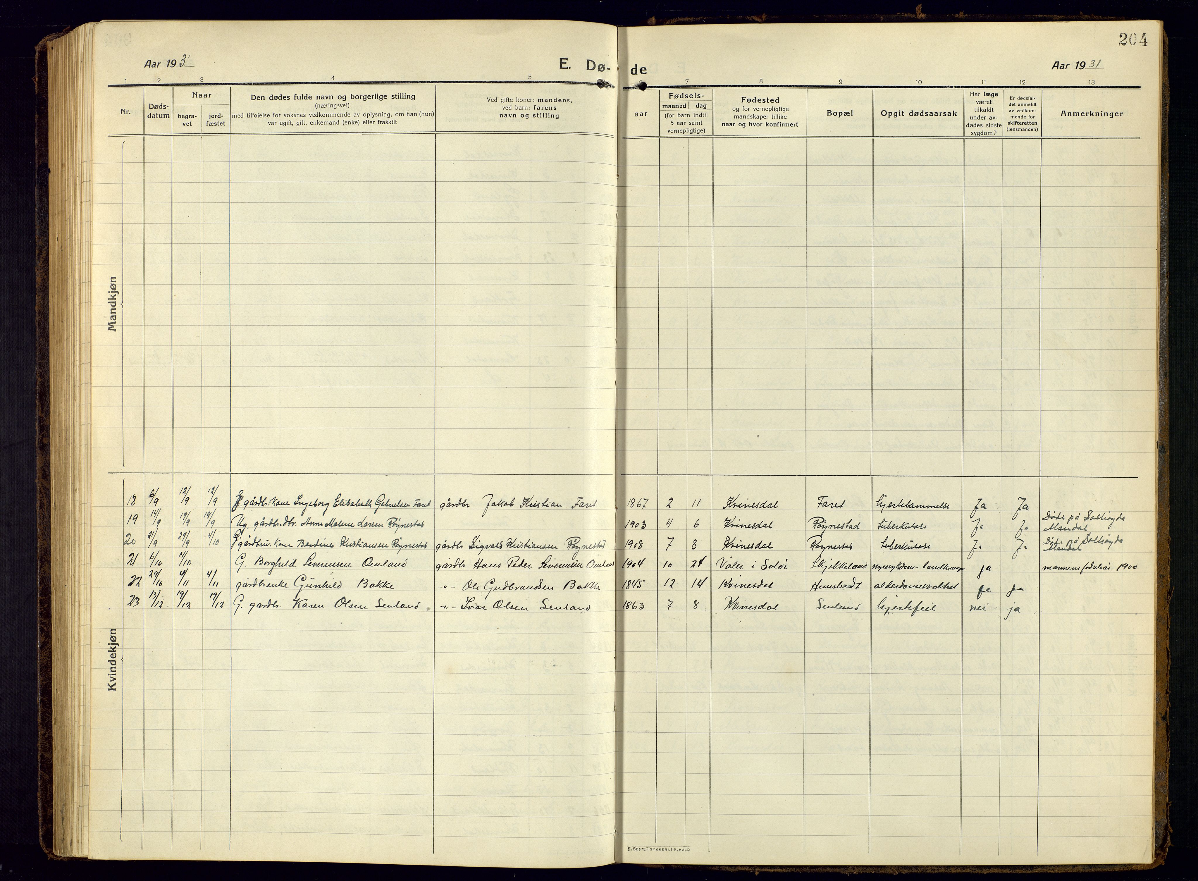 Kvinesdal sokneprestkontor, AV/SAK-1111-0026/F/Fb/Fbb/L0004: Parish register (copy) no. B 4, 1917-1938, p. 204