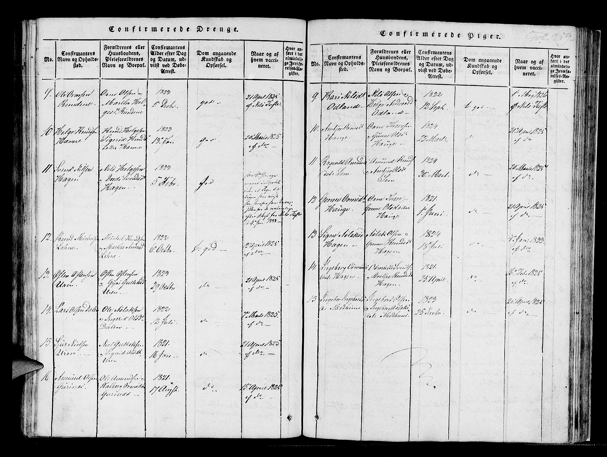 Røldal sokneprestembete, SAB/A-100247: Parish register (official) no. A 2, 1817-1856, p. 259