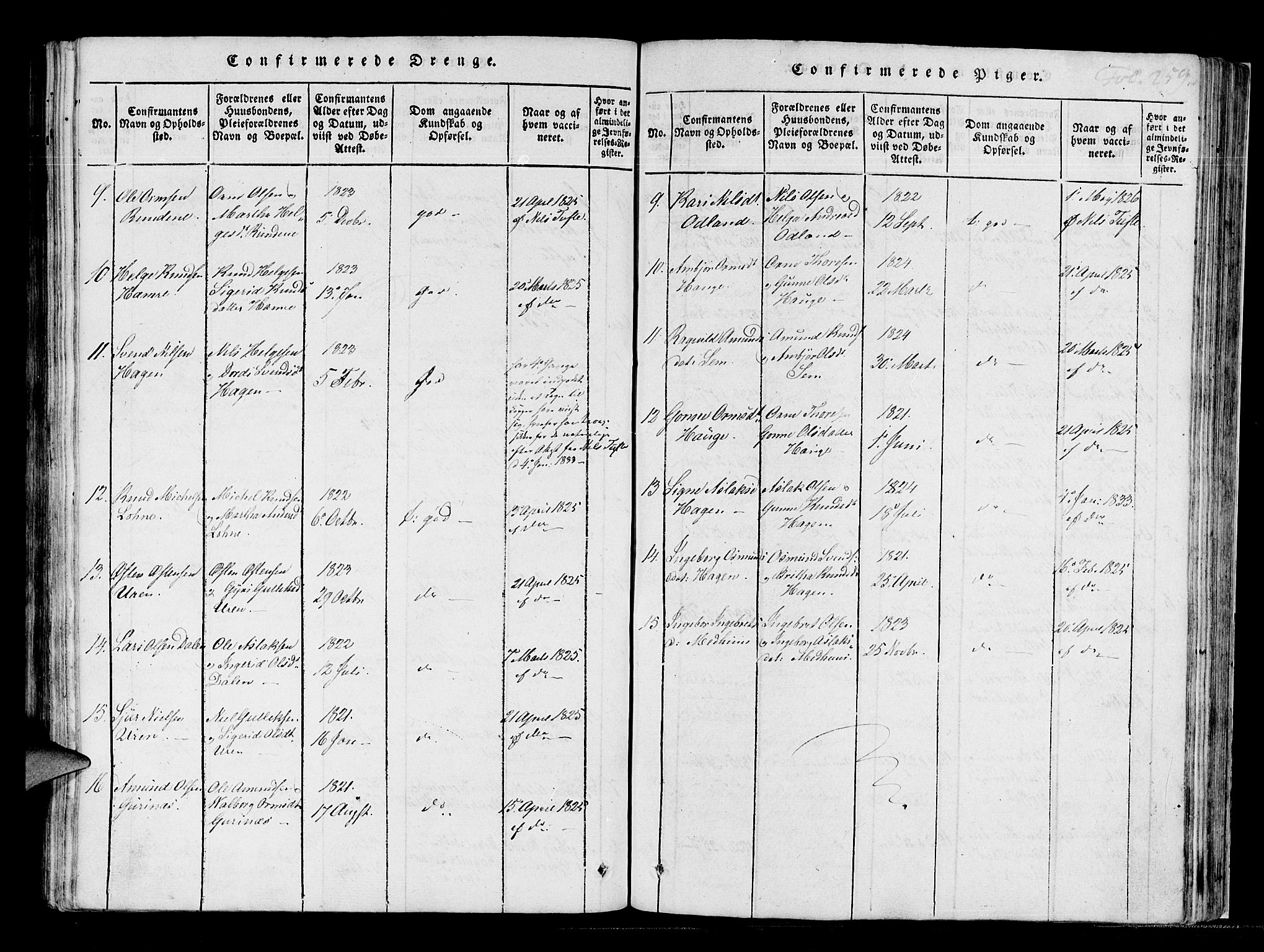 Røldal sokneprestembete, AV/SAB-A-100247: Parish register (official) no. A 2, 1817-1856, p. 259