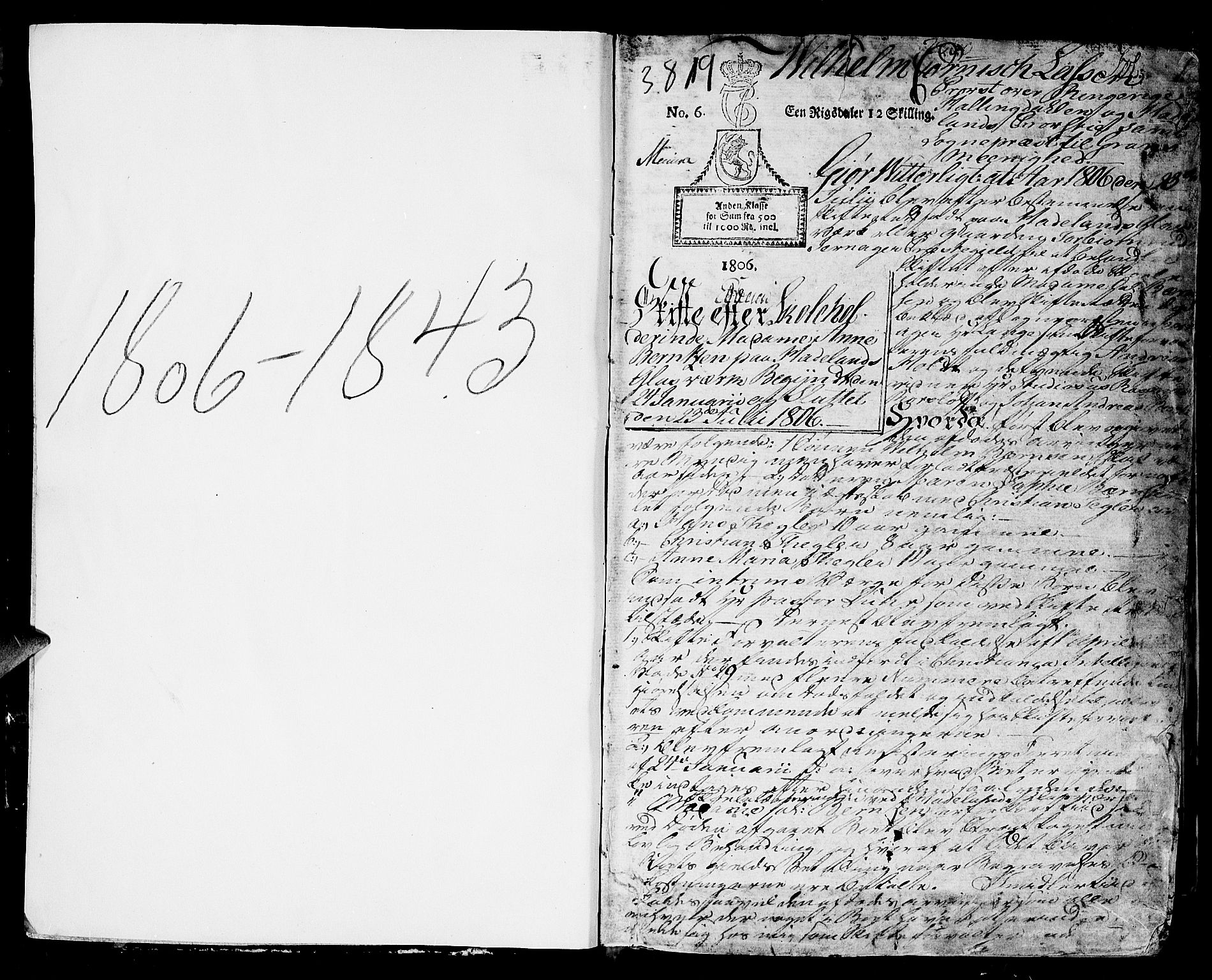 Hadeland og Land tingrett, SAH/TING-010/J/Ja/L0002: Skifteprotokoll, 1806-1843, p. 1