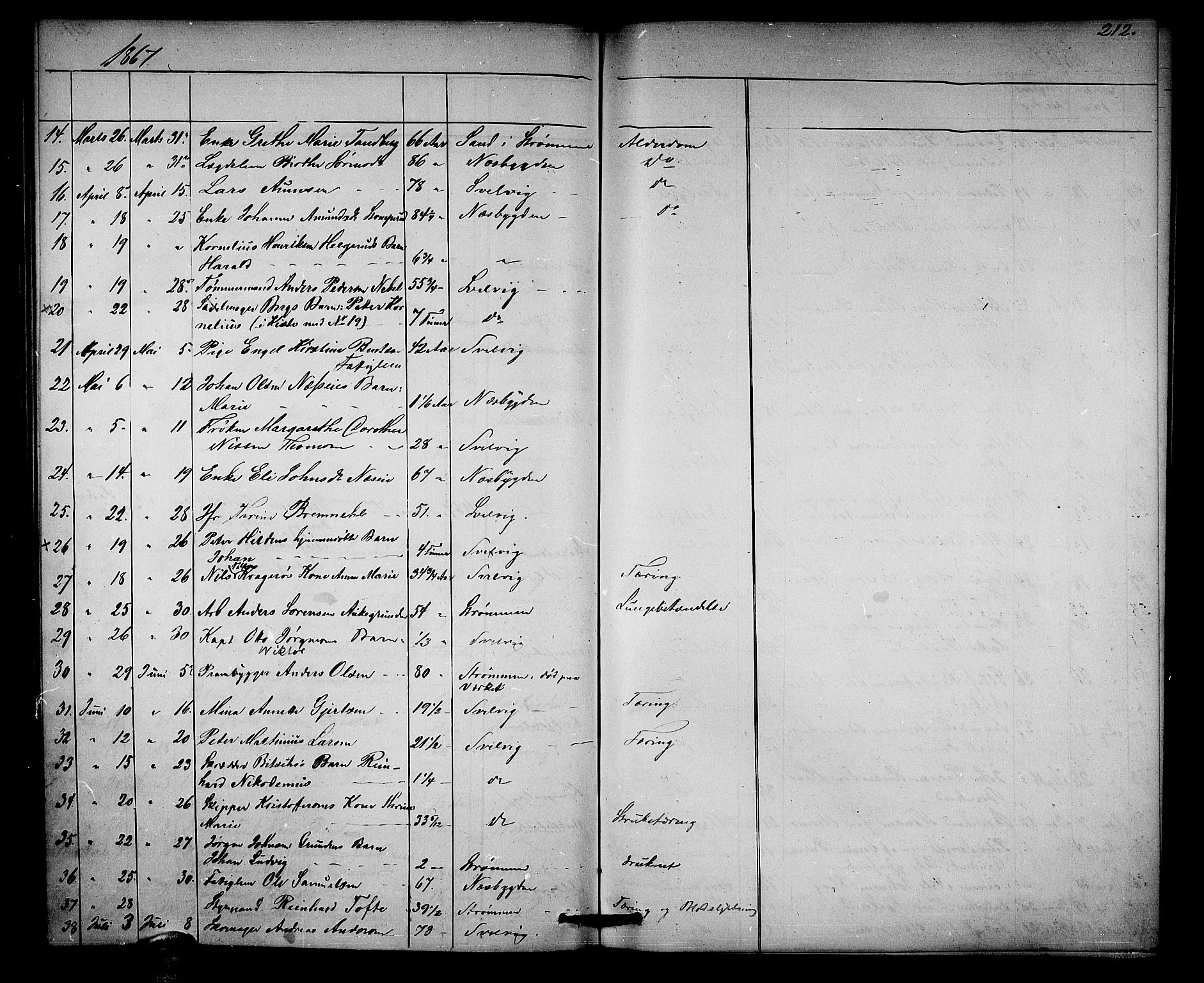 Strømm kirkebøker, SAKO/A-322/G/Ga/L0001: Parish register (copy) no. I 1, 1861-1885, p. 212