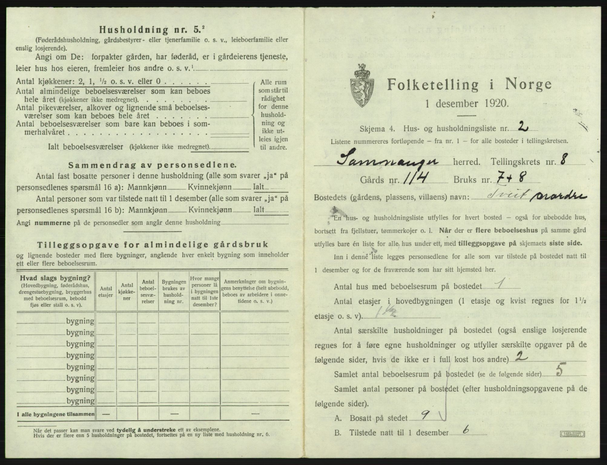 SAB, 1920 census for Samnanger, 1920, p. 461