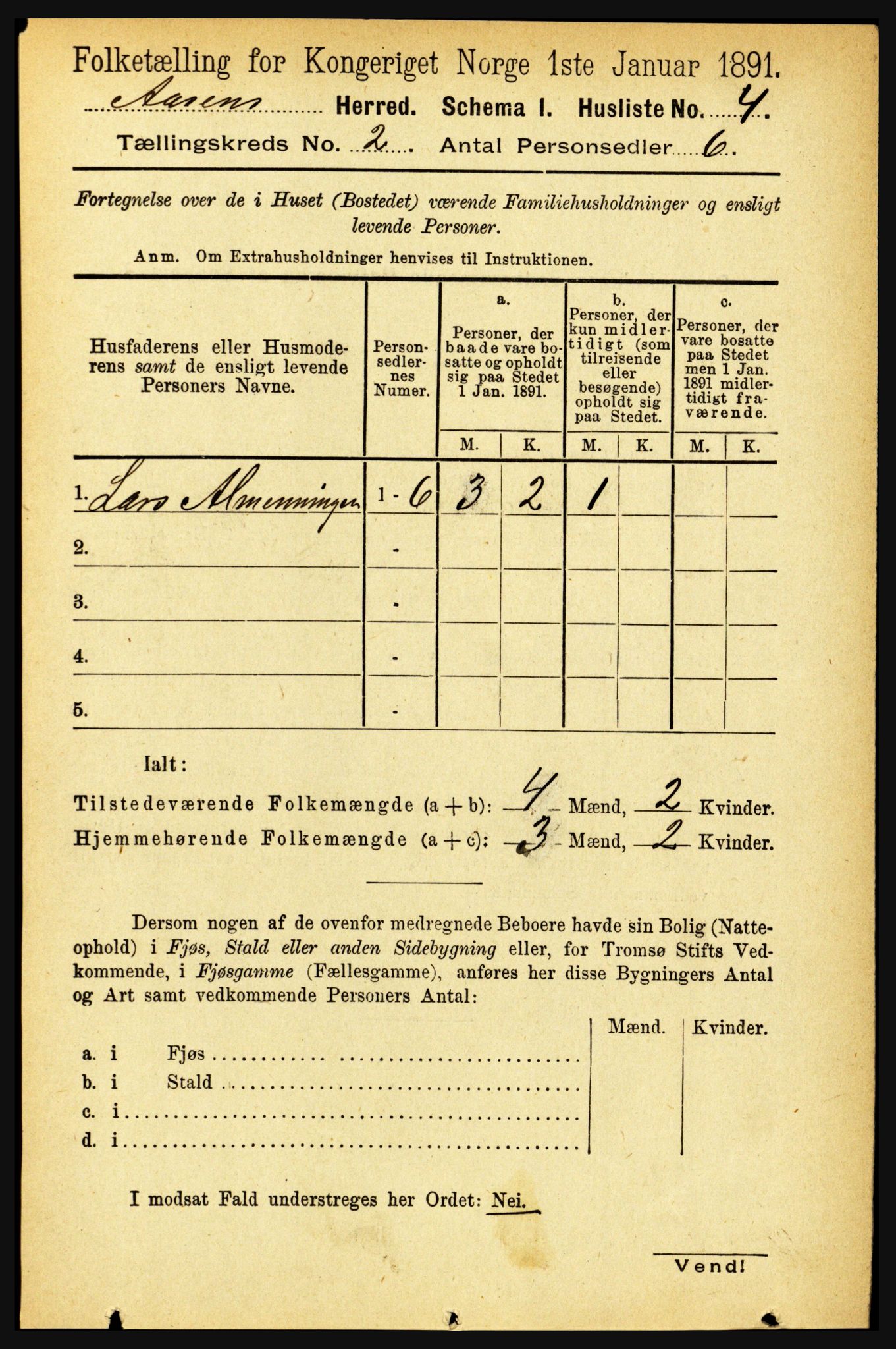 RA, 1891 census for 1716 Åsen, 1891, p. 564