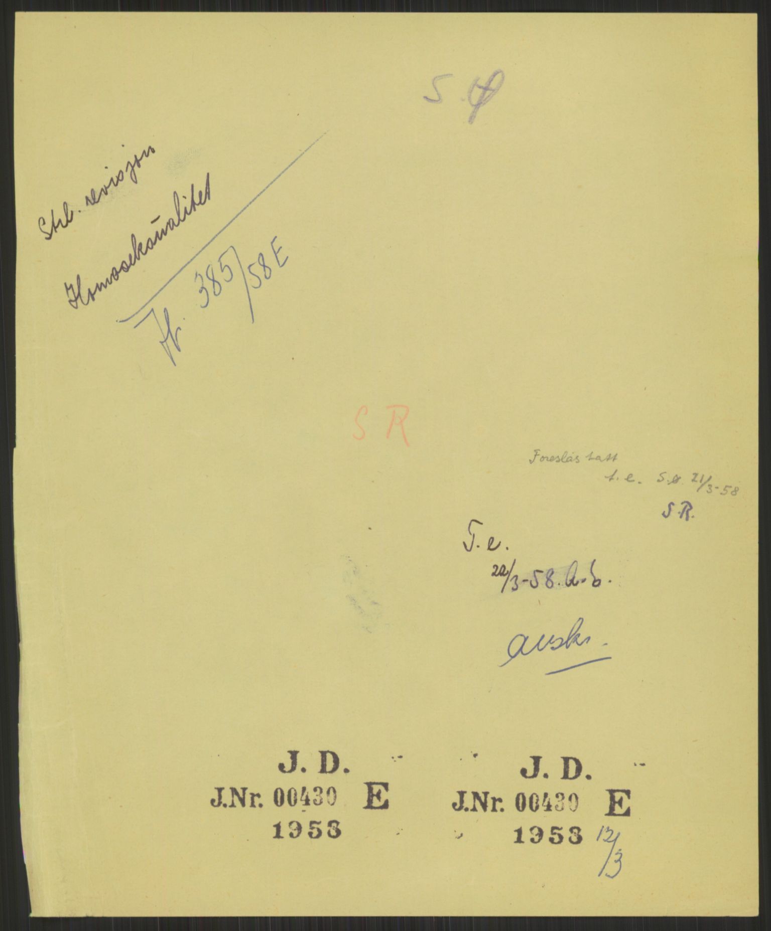 Justisdepartementet, Lovavdelingen, RA/S-3212/D/De/L0029/0001: Straffeloven / Straffelovens revisjon: 5 - Ot. prp. nr.  41 - 1945: Homoseksualiet. 3 mapper, 1956-1970, p. 963