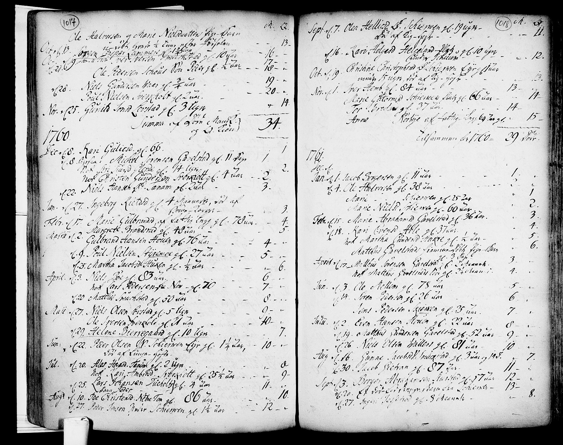 Lardal kirkebøker, SAKO/A-350/F/Fa/L0003: Parish register (official) no. I 3, 1733-1815, p. 1017-1018
