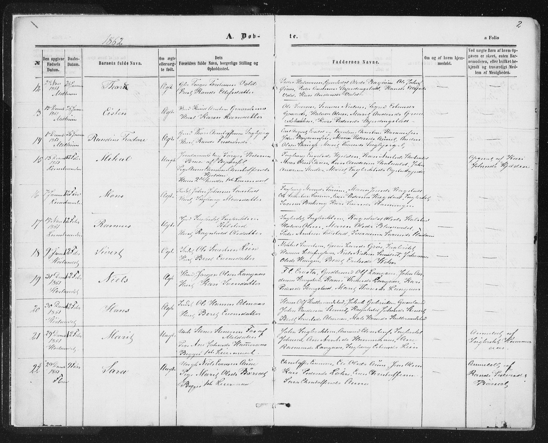 Ministerialprotokoller, klokkerbøker og fødselsregistre - Sør-Trøndelag, AV/SAT-A-1456/691/L1077: Parish register (official) no. 691A09, 1862-1873, p. 2