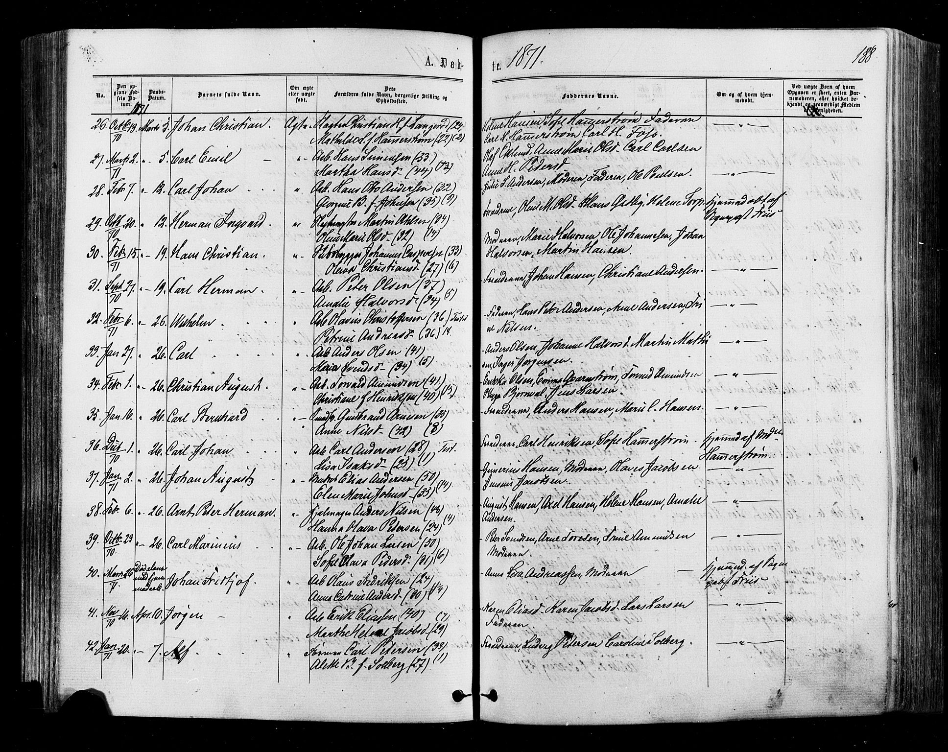 Halden prestekontor Kirkebøker, AV/SAO-A-10909/F/Fa/L0009: Parish register (official) no. I 9, 1866-1877, p. 188