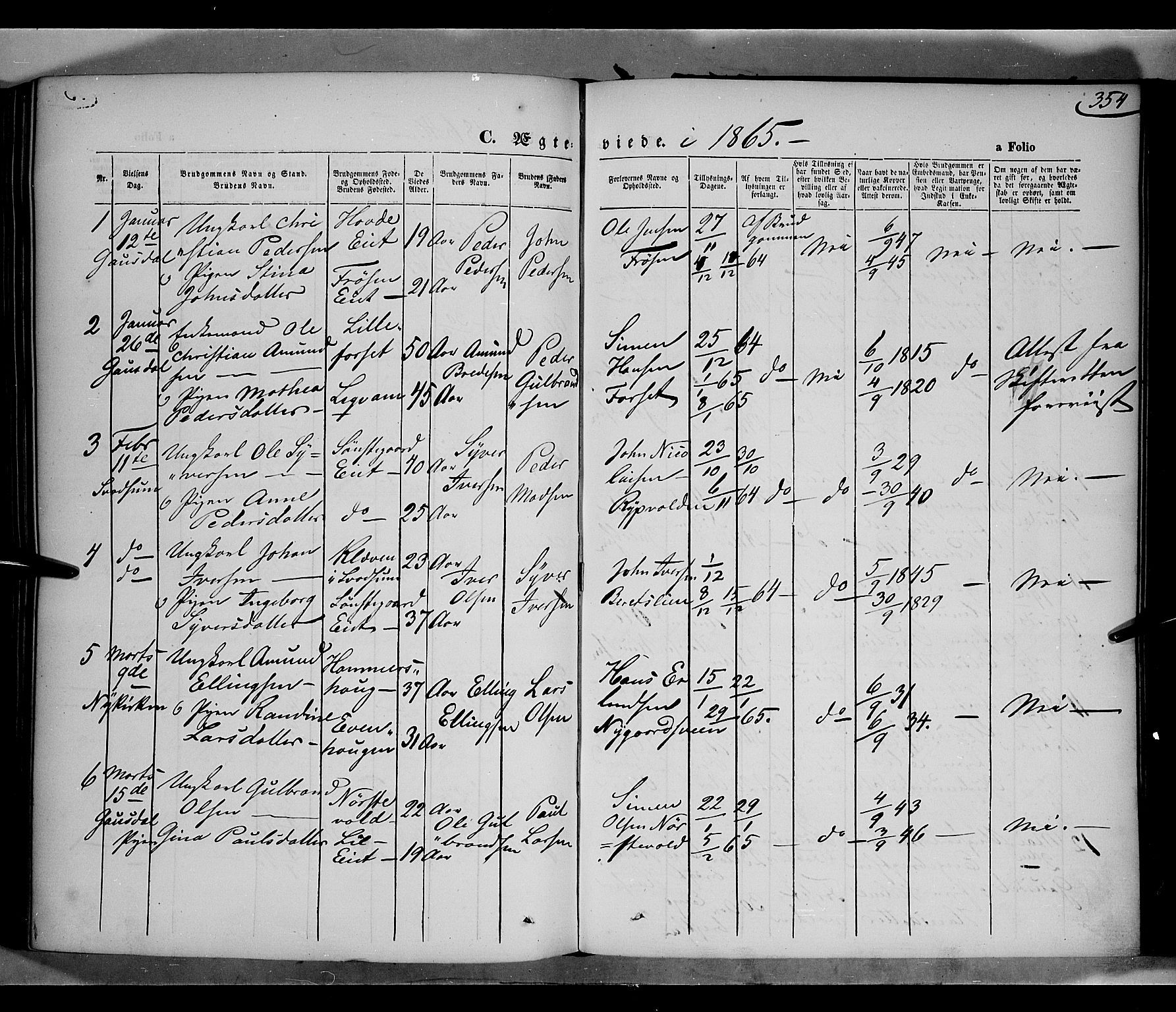 Gausdal prestekontor, SAH/PREST-090/H/Ha/Haa/L0009: Parish register (official) no. 9, 1862-1873, p. 354