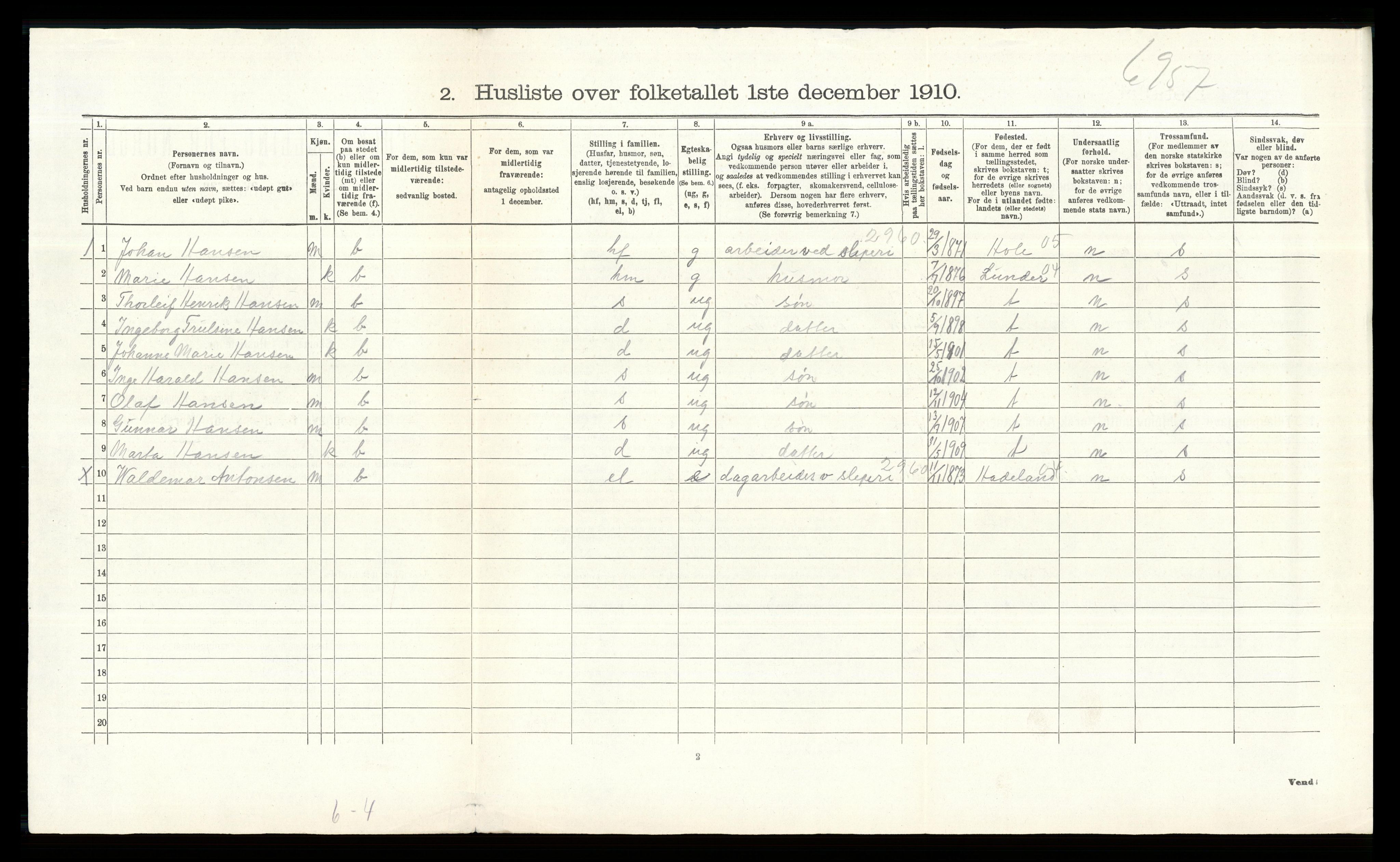 RA, 1910 census for Norderhov, 1910, p. 717