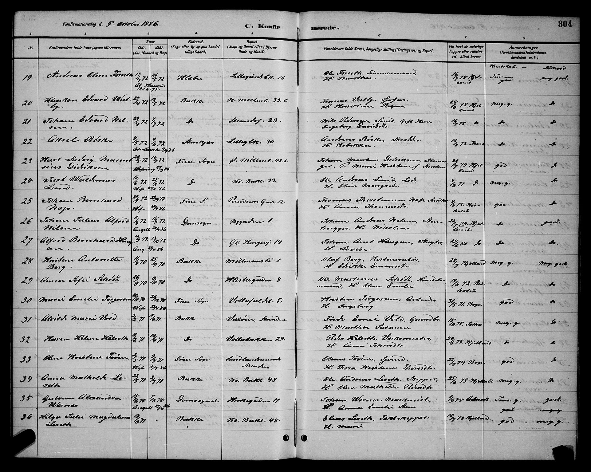 Ministerialprotokoller, klokkerbøker og fødselsregistre - Sør-Trøndelag, AV/SAT-A-1456/604/L0222: Parish register (copy) no. 604C05, 1886-1895, p. 304