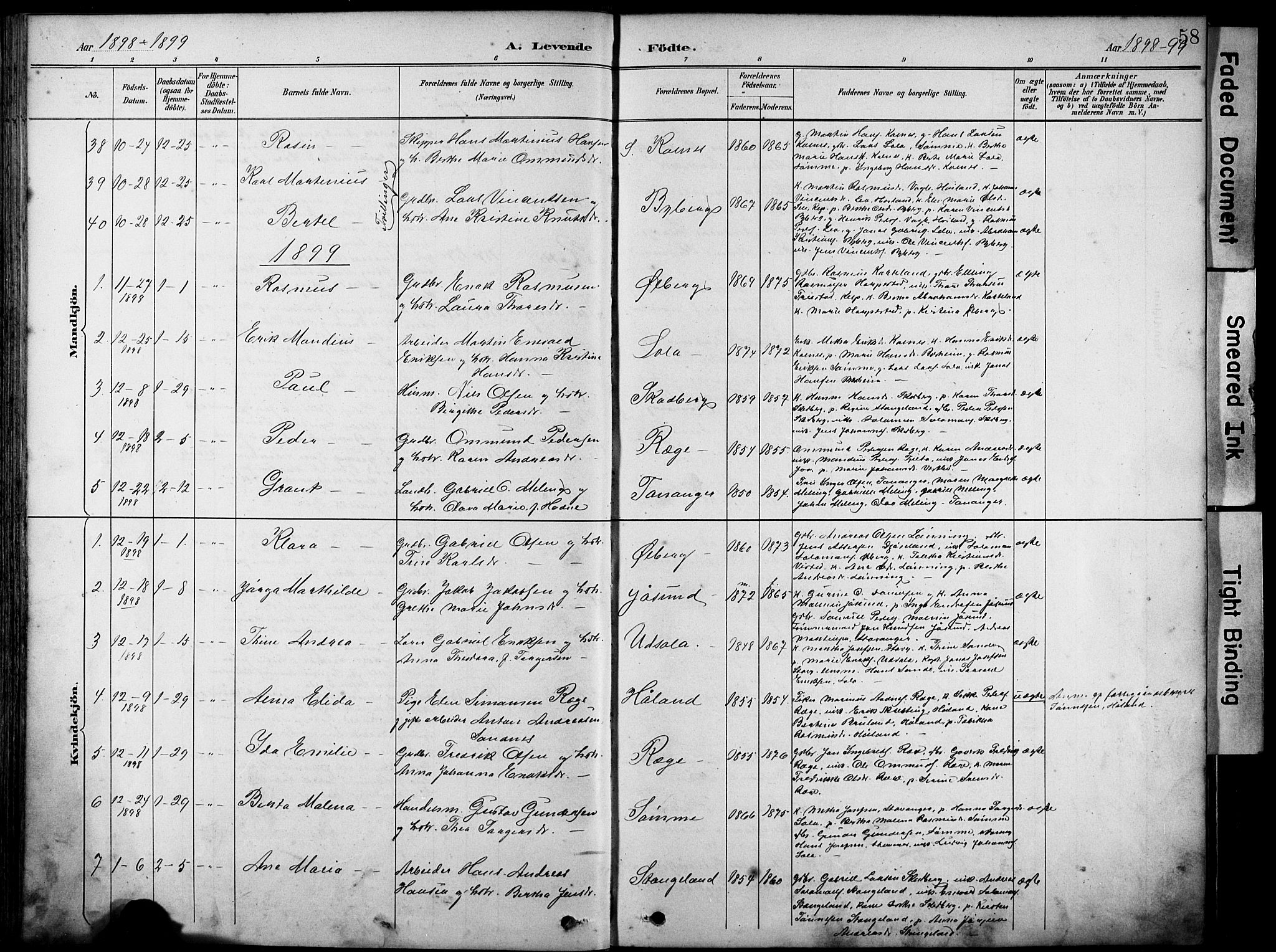 Håland sokneprestkontor, AV/SAST-A-101802/001/30BA/L0012: Parish register (official) no. A 11, 1889-1900, p. 58