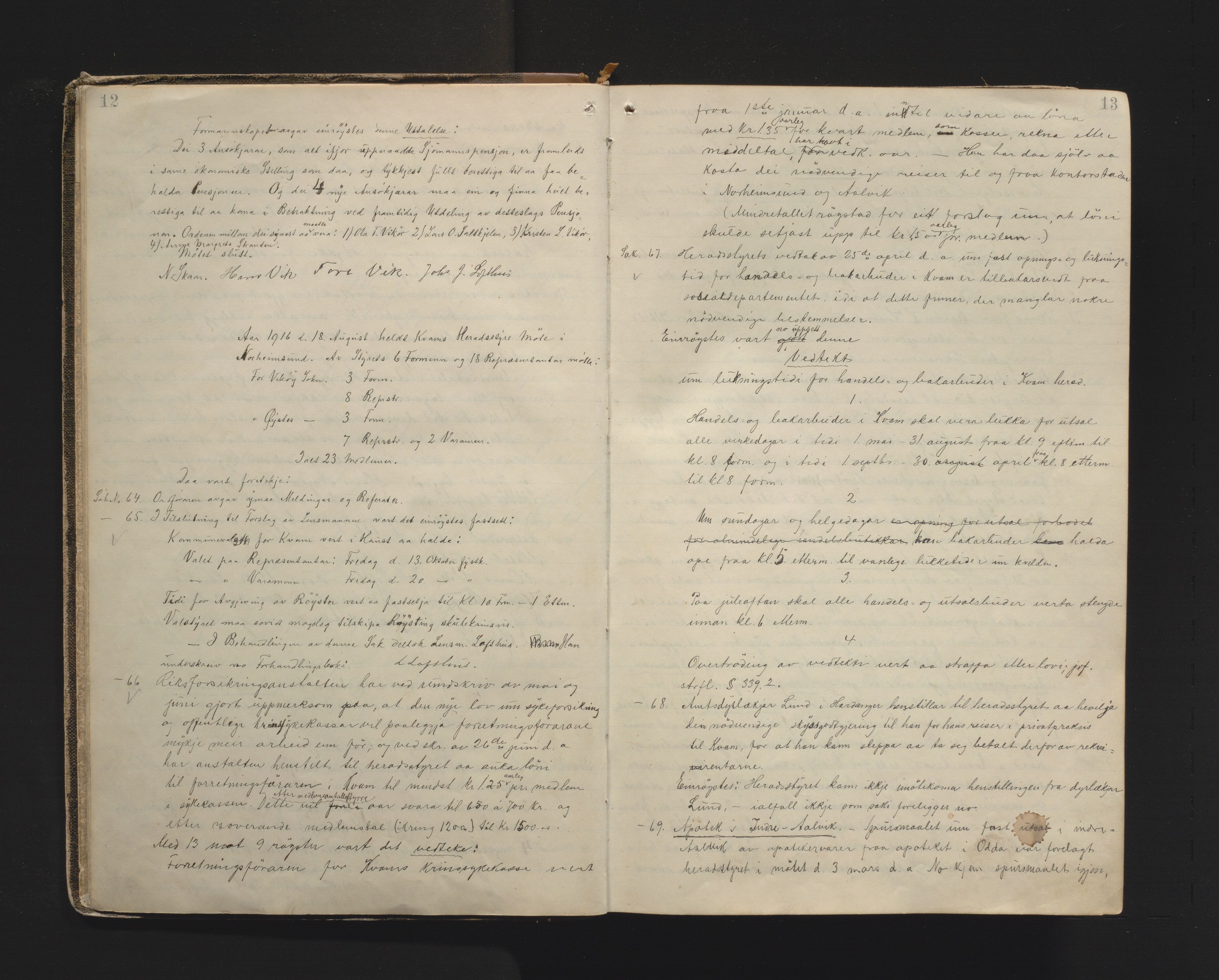 Kvam herad. Formannskapet, IKAH/1238-021/A/Aa/L0005: Møtebok for Kvam formannskap og heradsstyre, Øystese soknestyre og Vikøy soknestyre, 1916-1924