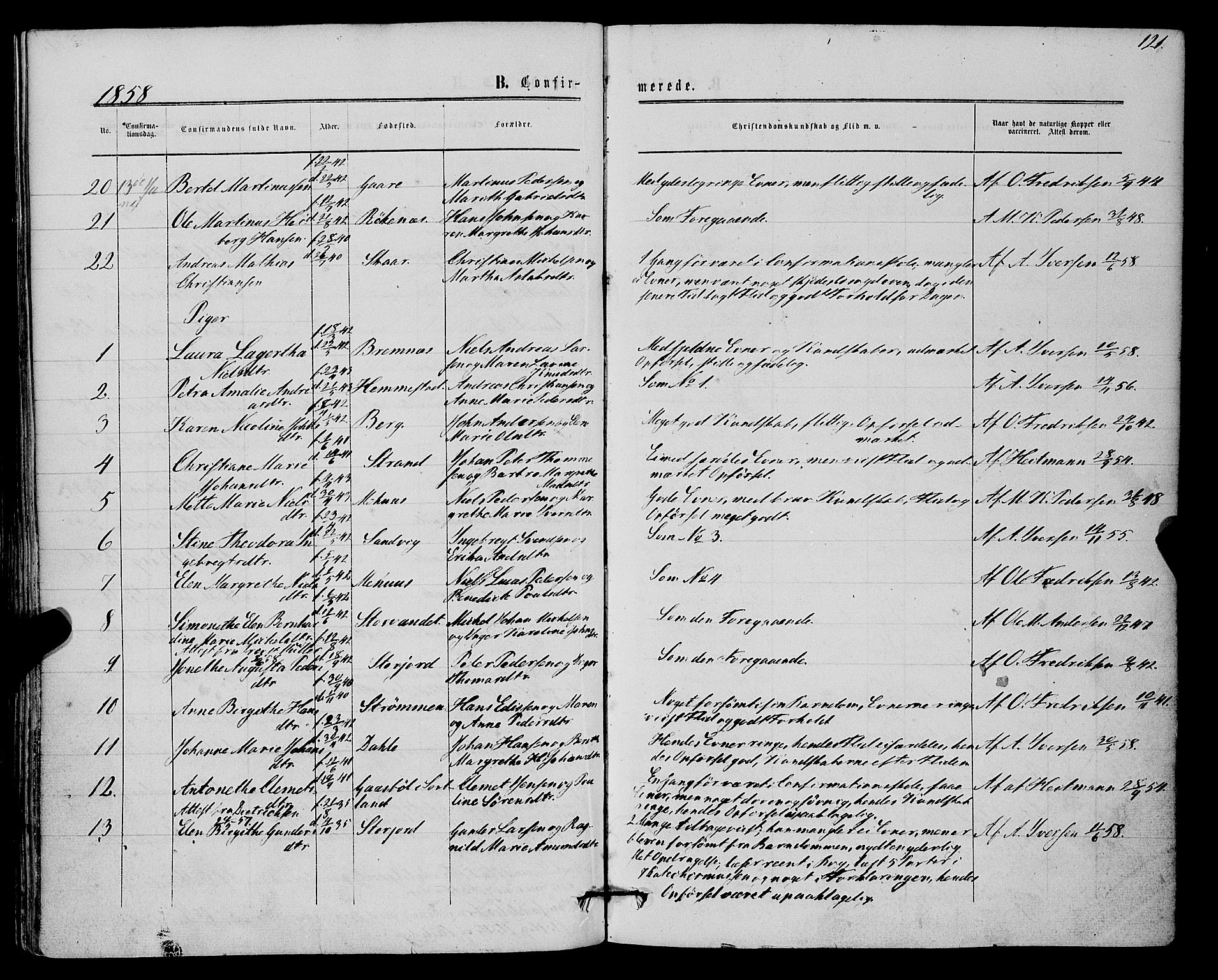 Kvæfjord sokneprestkontor, AV/SATØ-S-1323/G/Ga/Gaa/L0004kirke: Parish register (official) no. 4, 1857-1877, p. 121