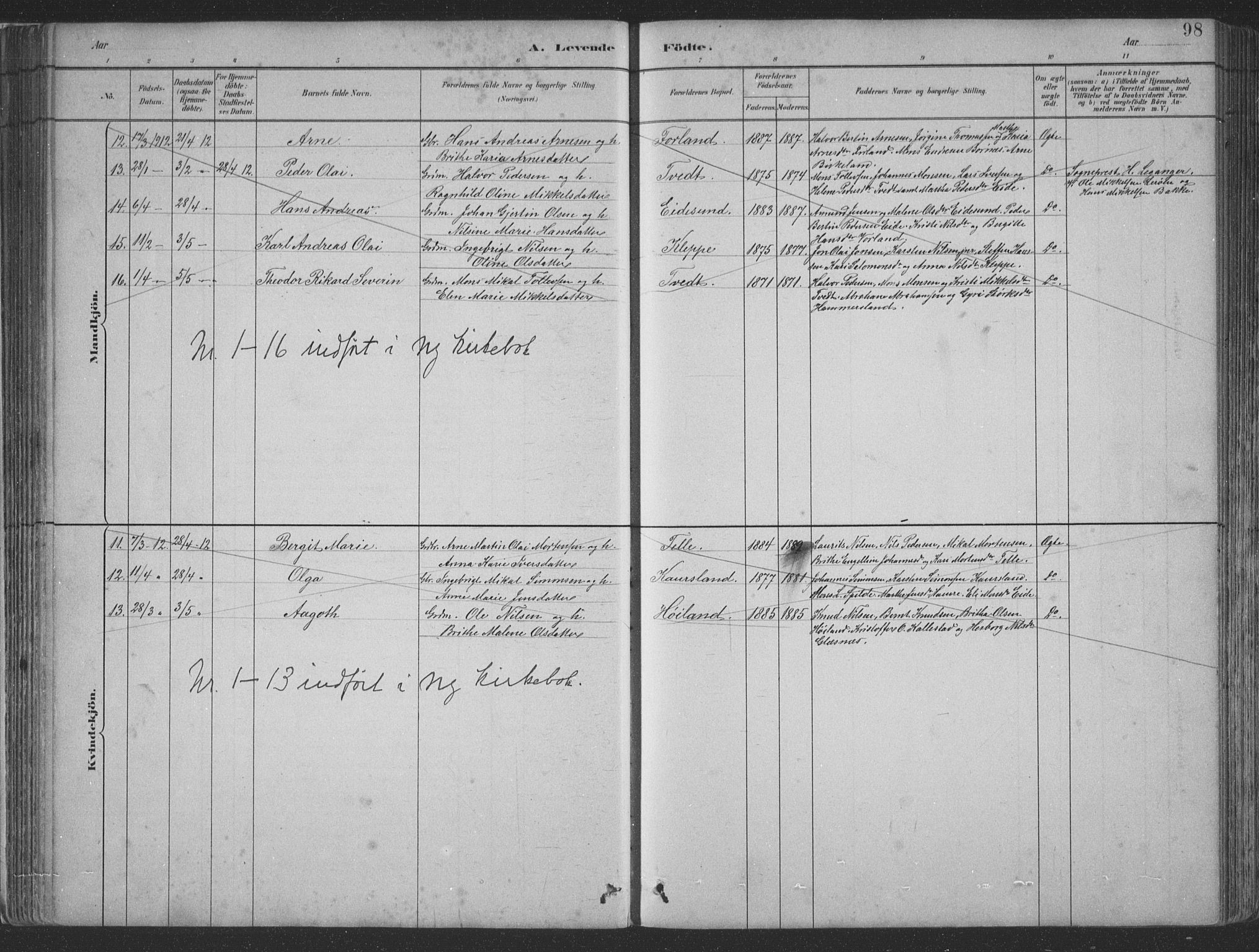 Sund sokneprestembete, AV/SAB-A-99930: Parish register (copy) no. B 3, 1882-1911, p. 98