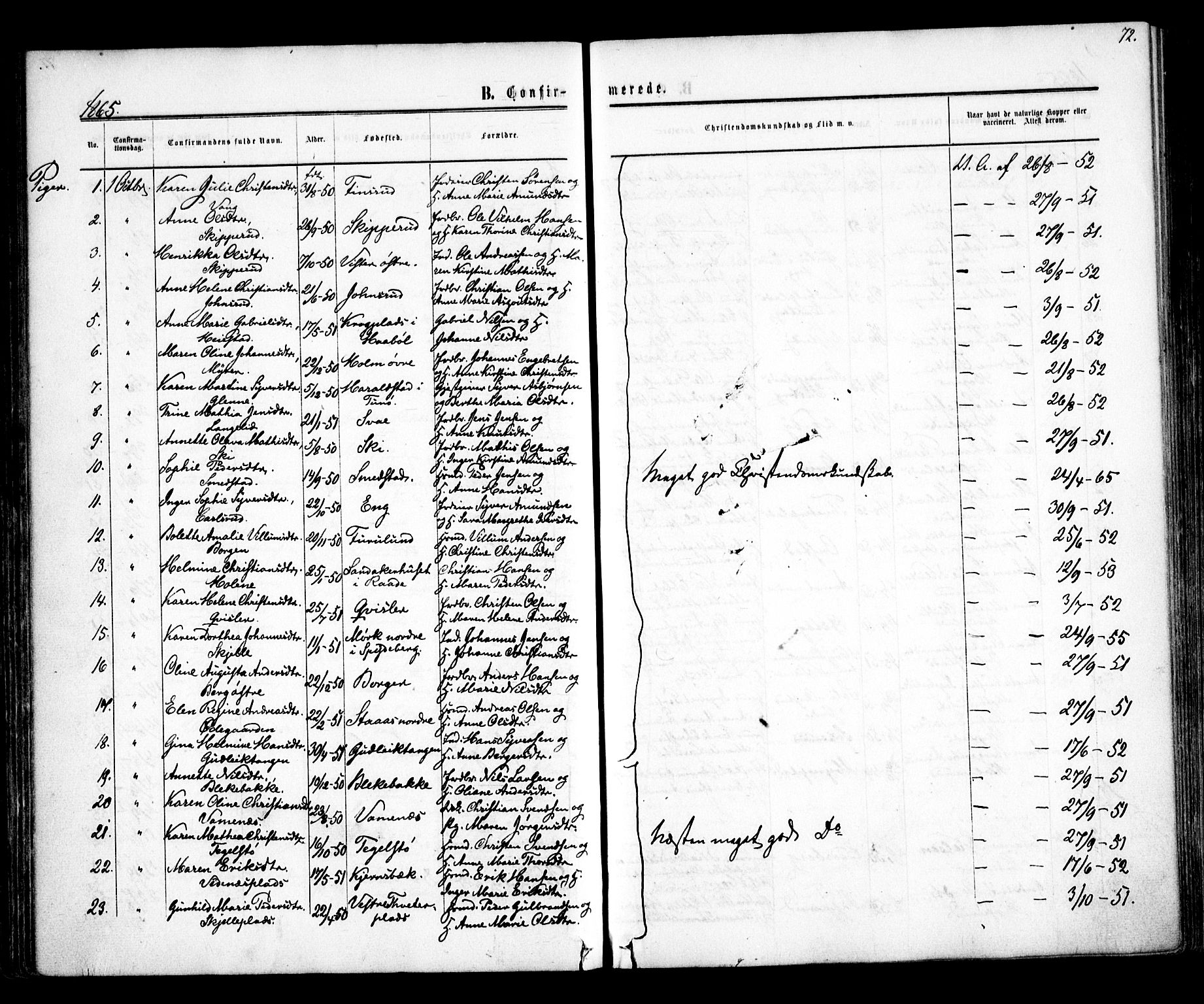 Skiptvet prestekontor Kirkebøker, SAO/A-20009/F/Fa/L0007: Parish register (official) no. 7, 1861-1866, p. 72