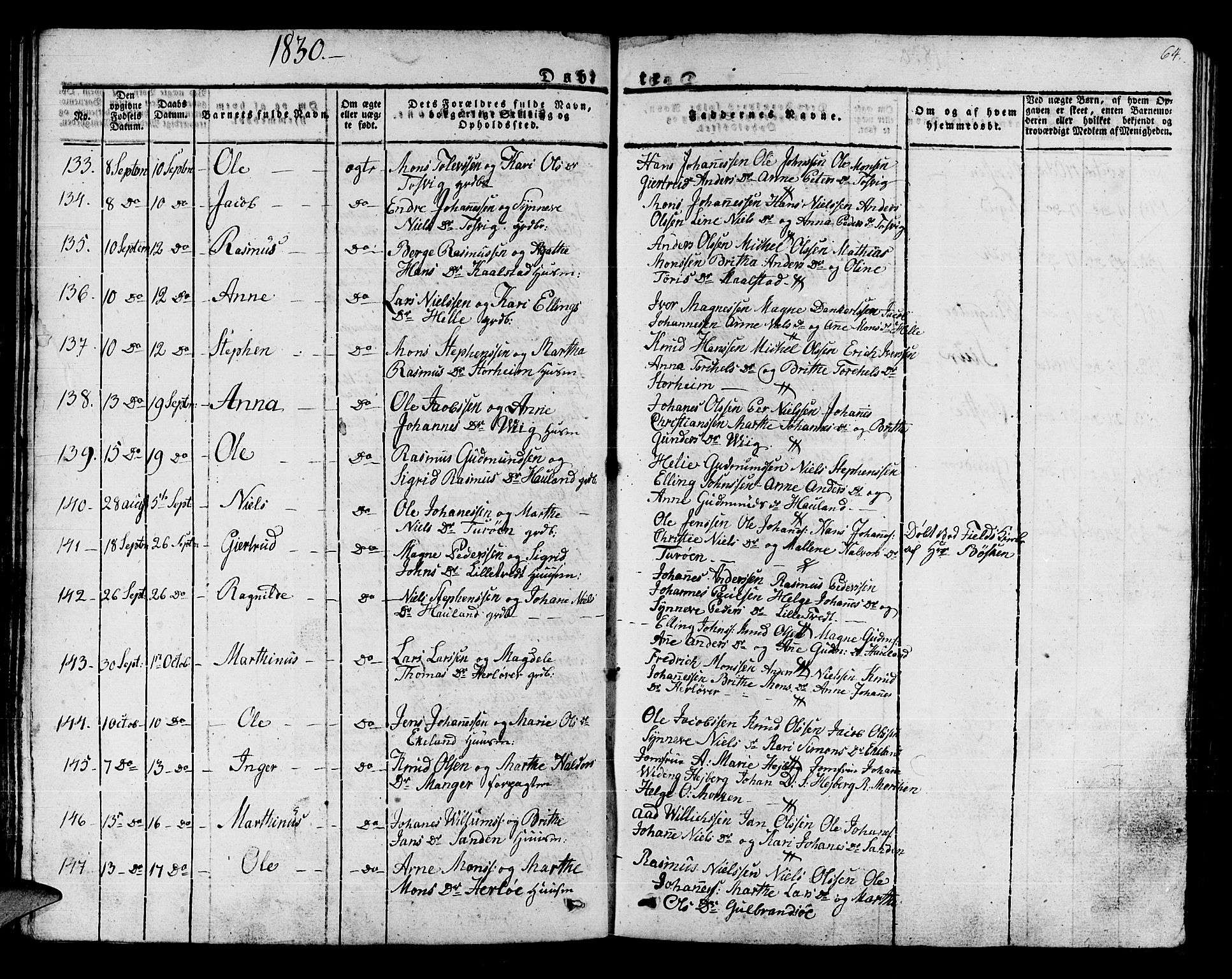 Manger sokneprestembete, AV/SAB-A-76801/H/Haa: Parish register (official) no. A 4, 1824-1838, p. 64