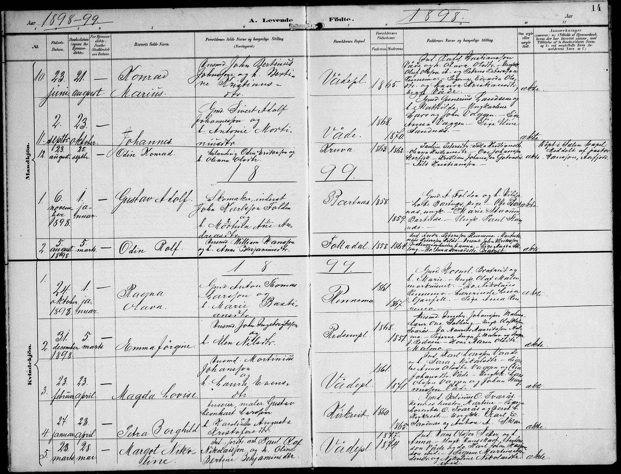 Ministerialprotokoller, klokkerbøker og fødselsregistre - Nord-Trøndelag, SAT/A-1458/745/L0430: Parish register (official) no. 745A02, 1895-1913, p. 14