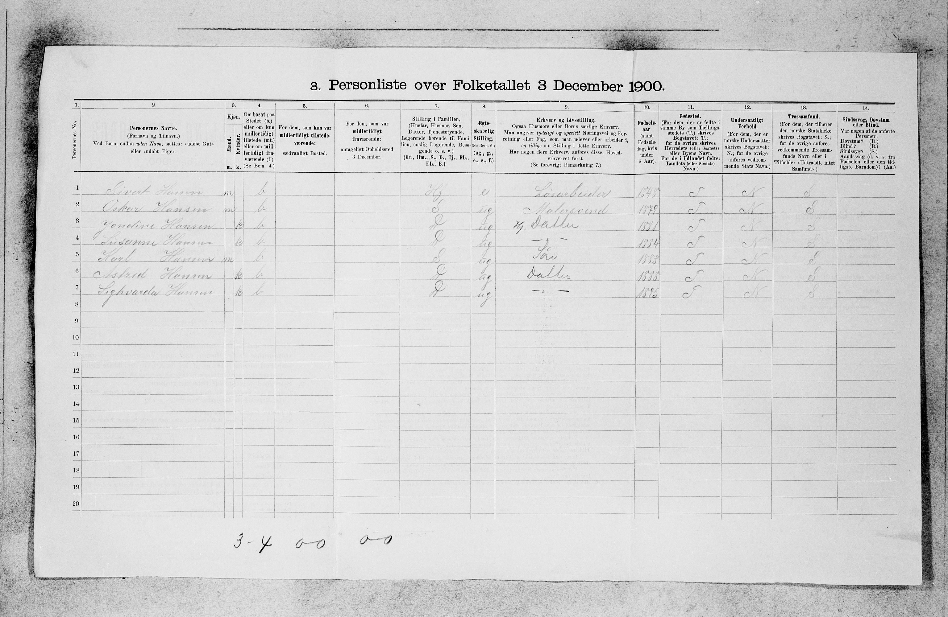 SAB, 1900 census for Bergen, 1900, p. 24213