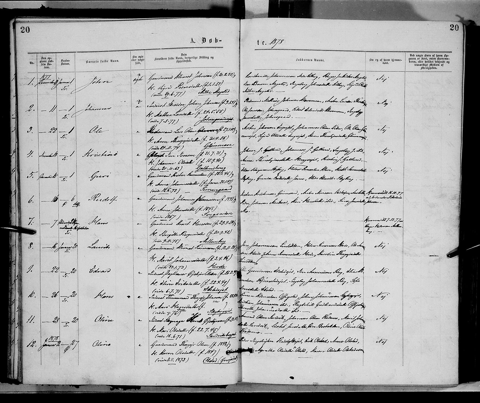 Øyer prestekontor, SAH/PREST-084/H/Ha/Haa/L0007: Parish register (official) no. 7, 1875-1878, p. 20