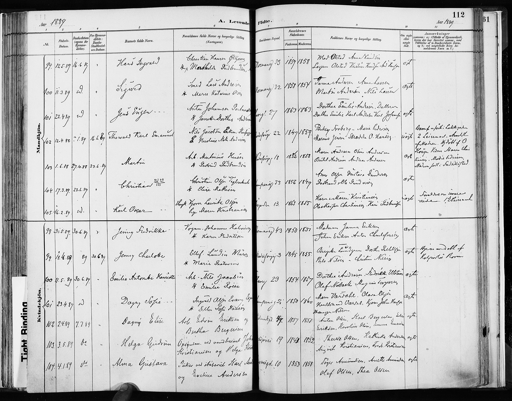 Kampen prestekontor Kirkebøker, AV/SAO-A-10853/F/Fa/L0003: Parish register (official) no. I 3, 1886-1892, p. 112