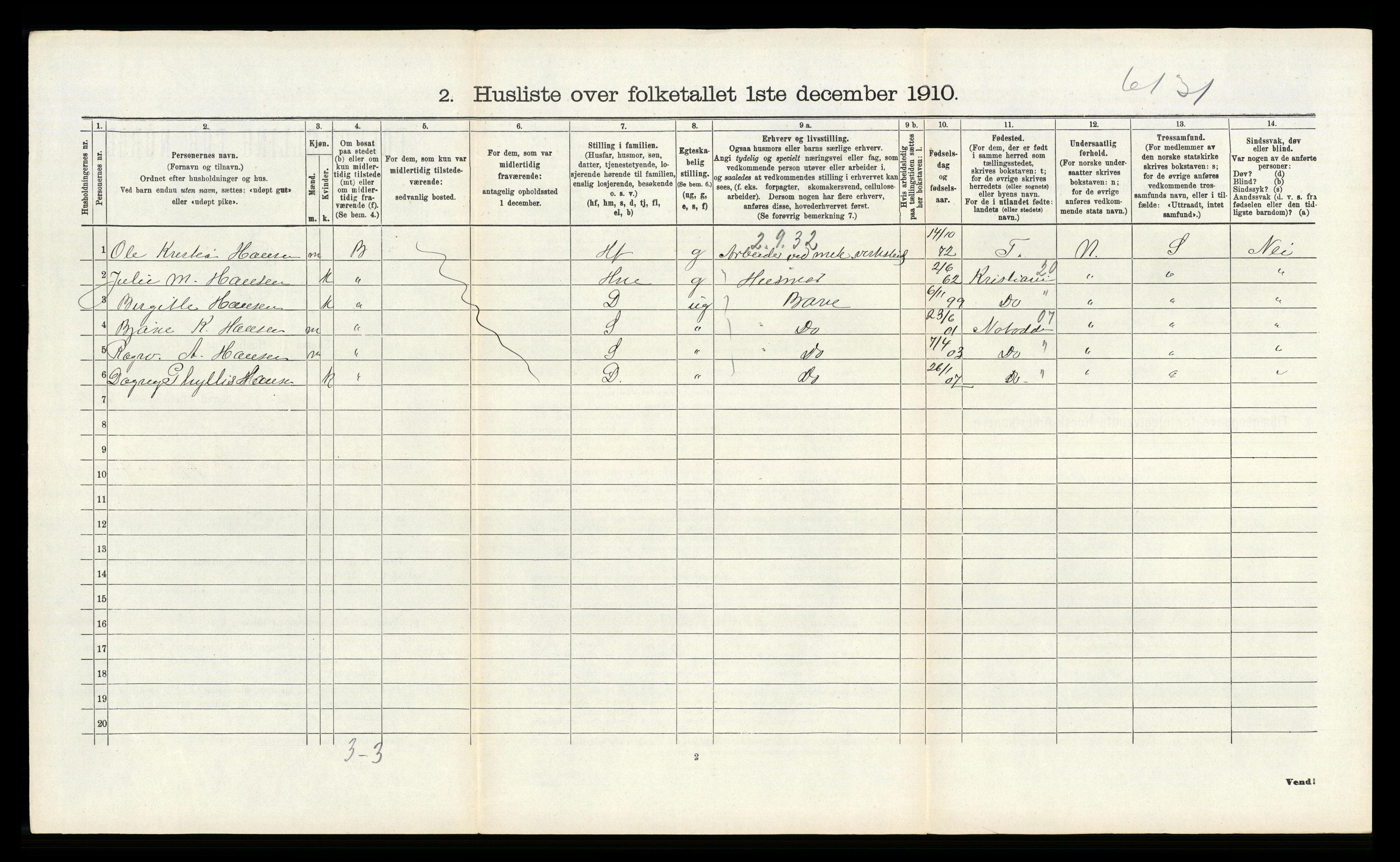 RA, 1910 census for Tjølling, 1910, p. 526