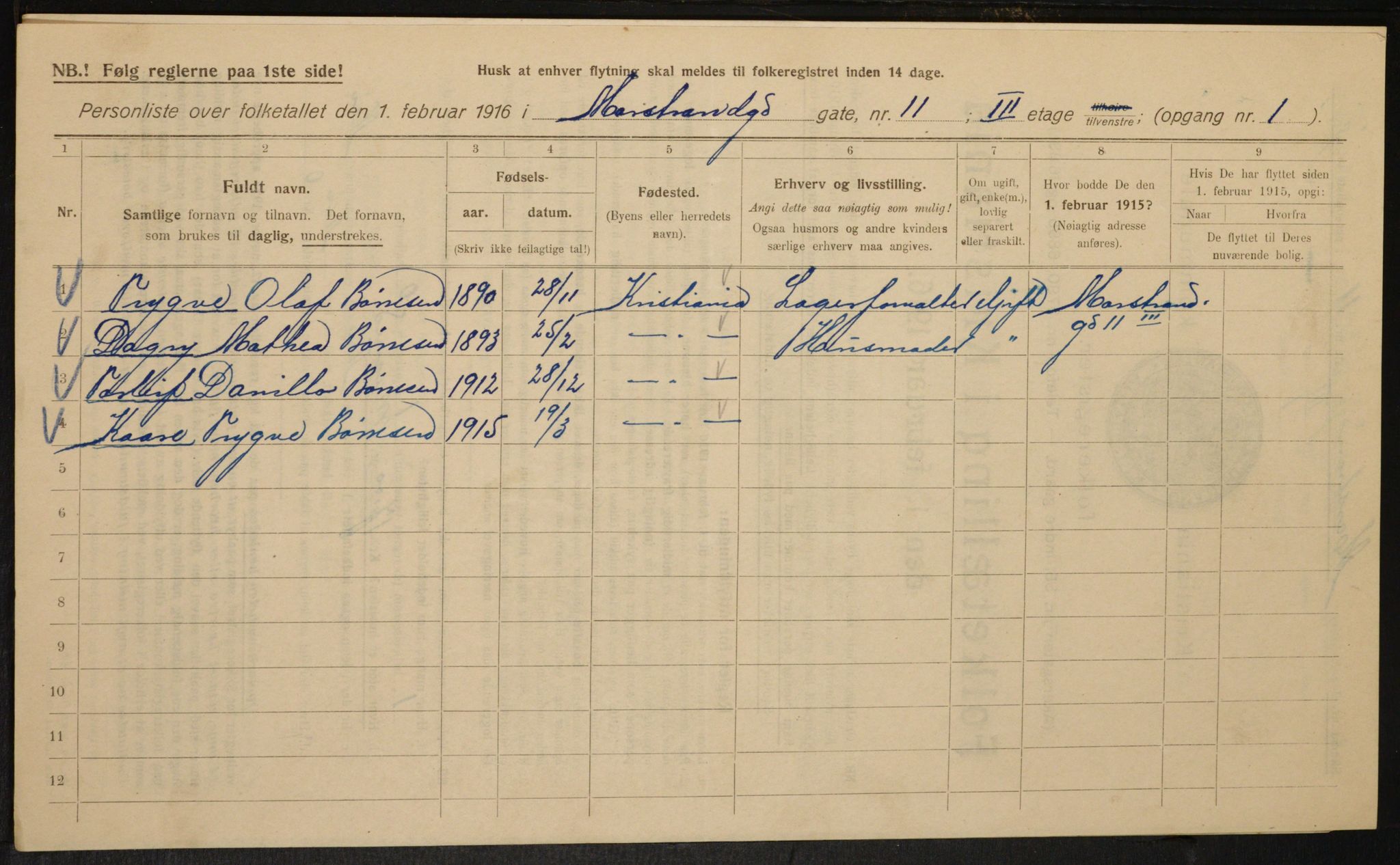 OBA, Municipal Census 1916 for Kristiania, 1916, p. 66367