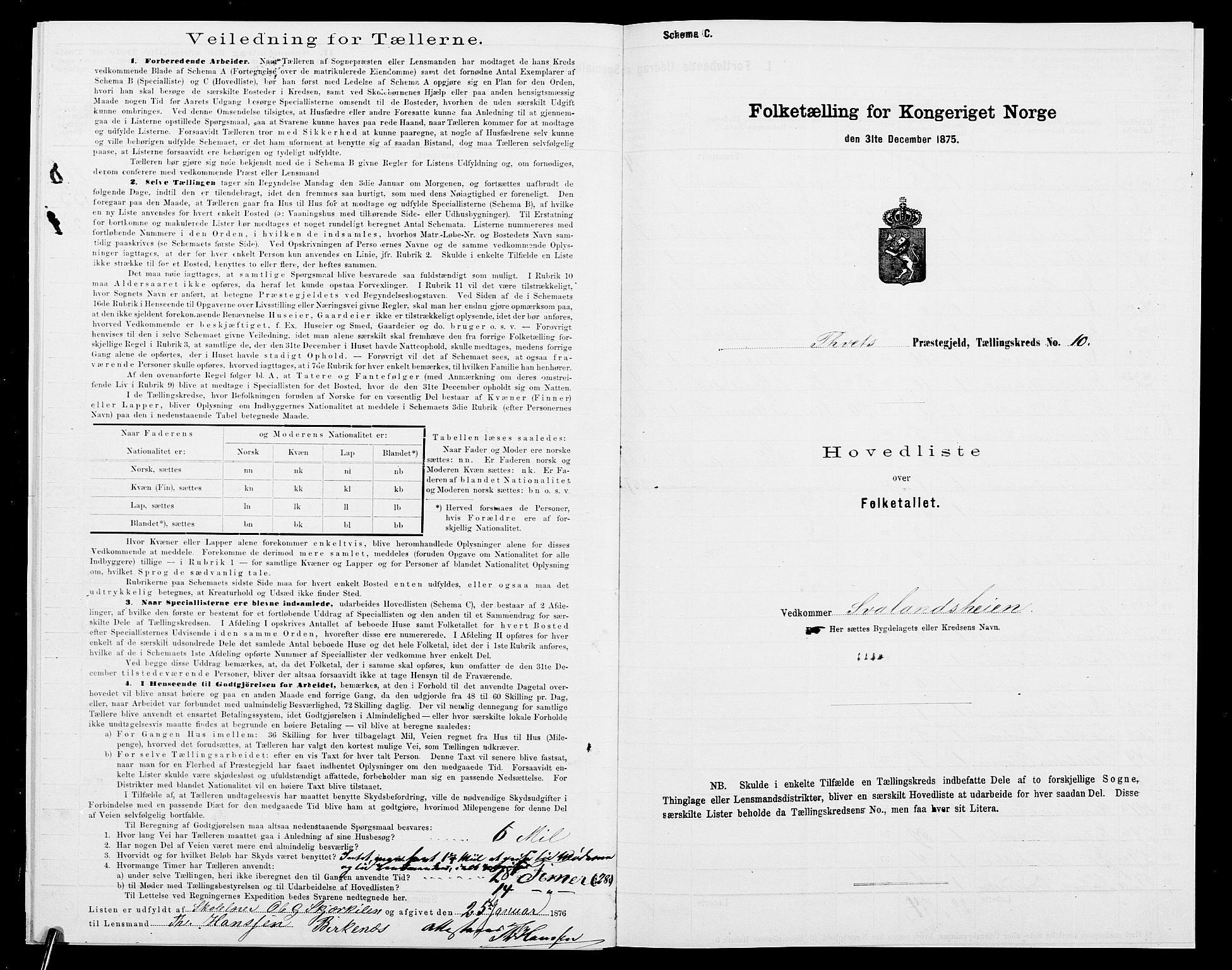 SAK, 1875 census for 1013P Tveit, 1875, p. 52