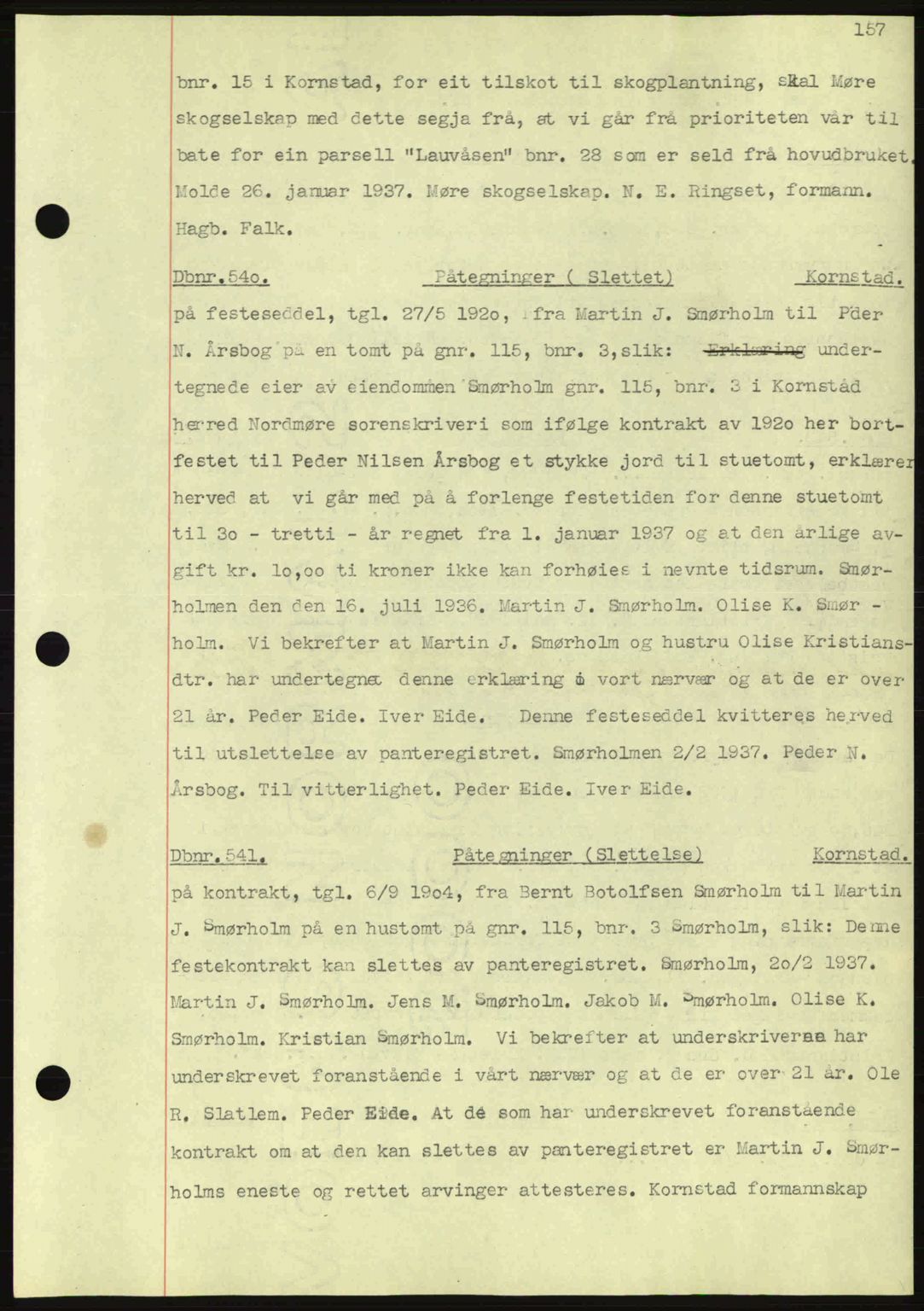 Nordmøre sorenskriveri, AV/SAT-A-4132/1/2/2Ca: Mortgage book no. C80, 1936-1939, Diary no: : 540/1937