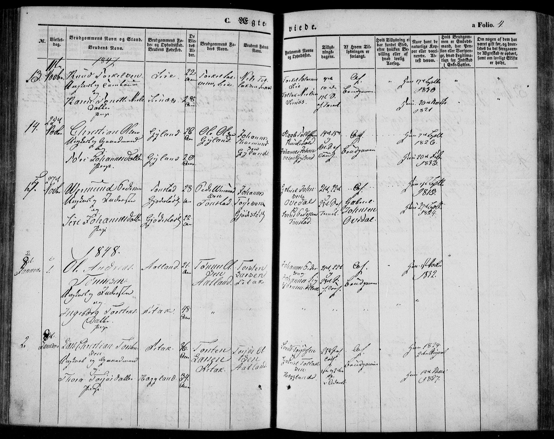 Bakke sokneprestkontor, SAK/1111-0002/F/Fa/Faa/L0005: Parish register (official) no. A 5, 1847-1855, p. 4