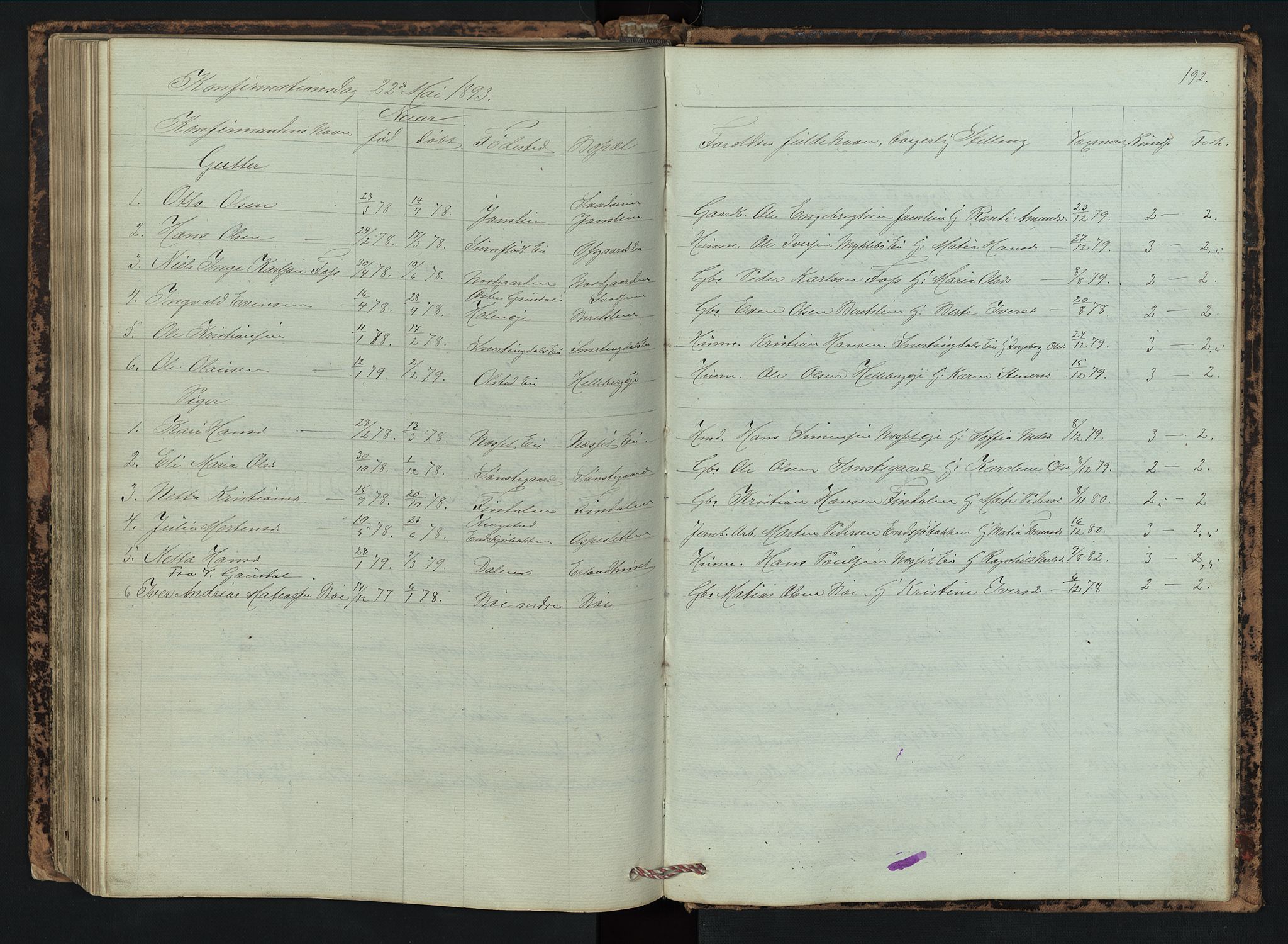 Vestre Gausdal prestekontor, SAH/PREST-094/H/Ha/Hab/L0002: Parish register (copy) no. 2, 1874-1897, p. 192
