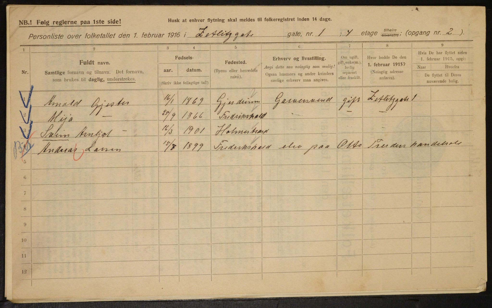 OBA, Municipal Census 1916 for Kristiania, 1916, p. 132276