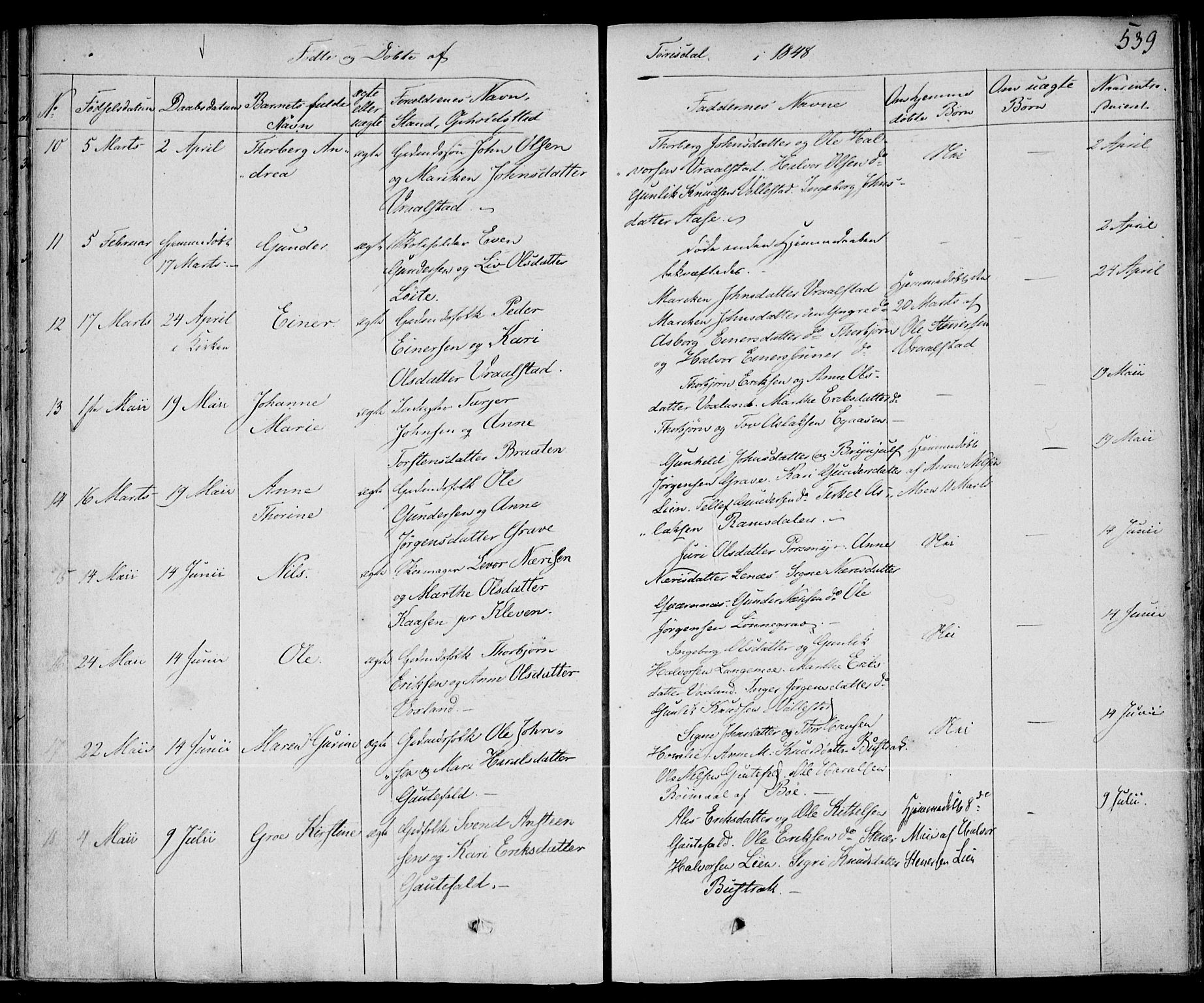 Drangedal kirkebøker, AV/SAKO-A-258/F/Fa/L0007b: Parish register (official) no. 7b, 1837-1856, p. 539