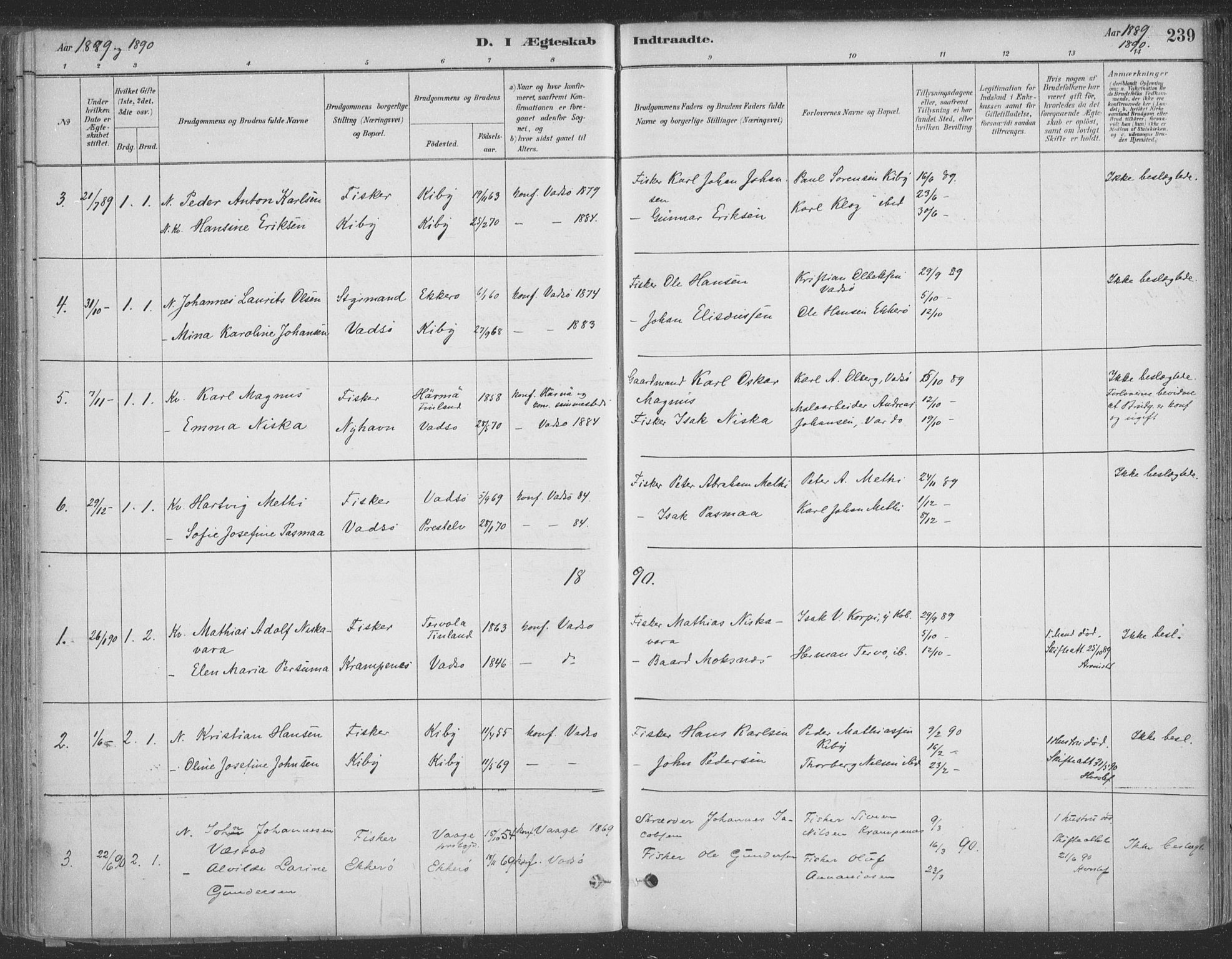 Vadsø sokneprestkontor, SATØ/S-1325/H/Ha/L0009kirke: Parish register (official) no. 9, 1881-1917, p. 239
