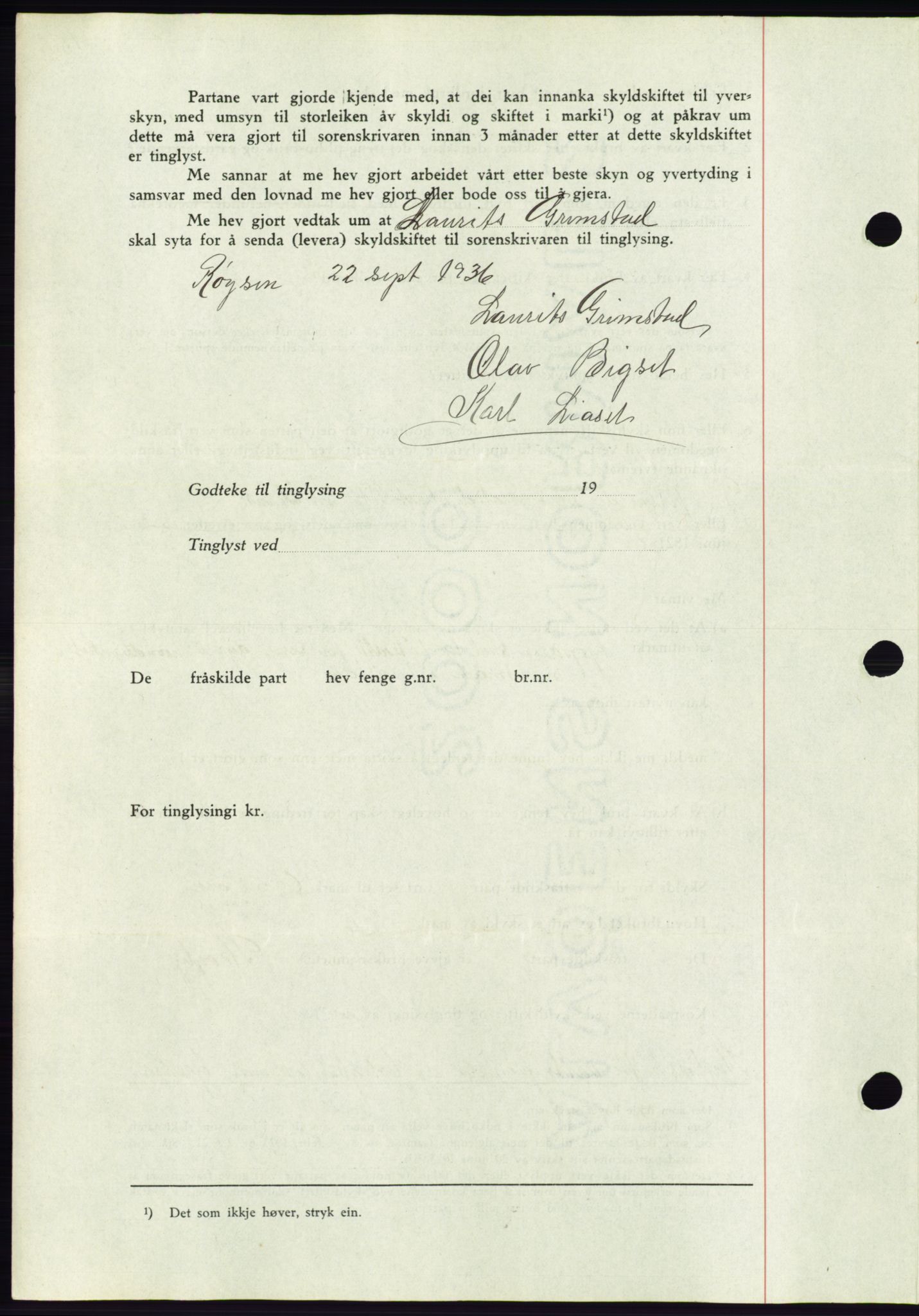 Søre Sunnmøre sorenskriveri, AV/SAT-A-4122/1/2/2C/L0061: Mortgage book no. 55, 1936-1936, Diary no: : 1534/1936