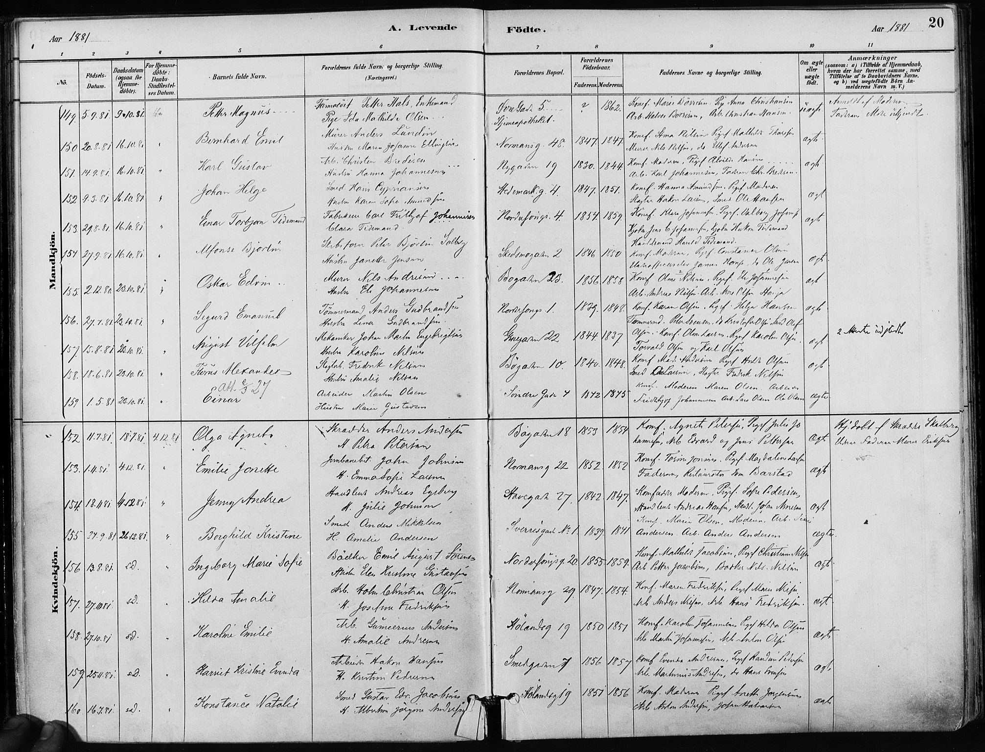 Kampen prestekontor Kirkebøker, AV/SAO-A-10853/F/Fa/L0001: Parish register (official) no. I 1, 1880-1886, p. 20