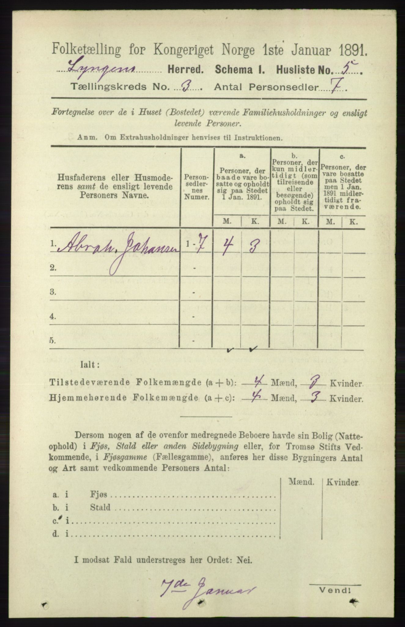 RA, 1891 census for 1938 Lyngen, 1891, p. 3074