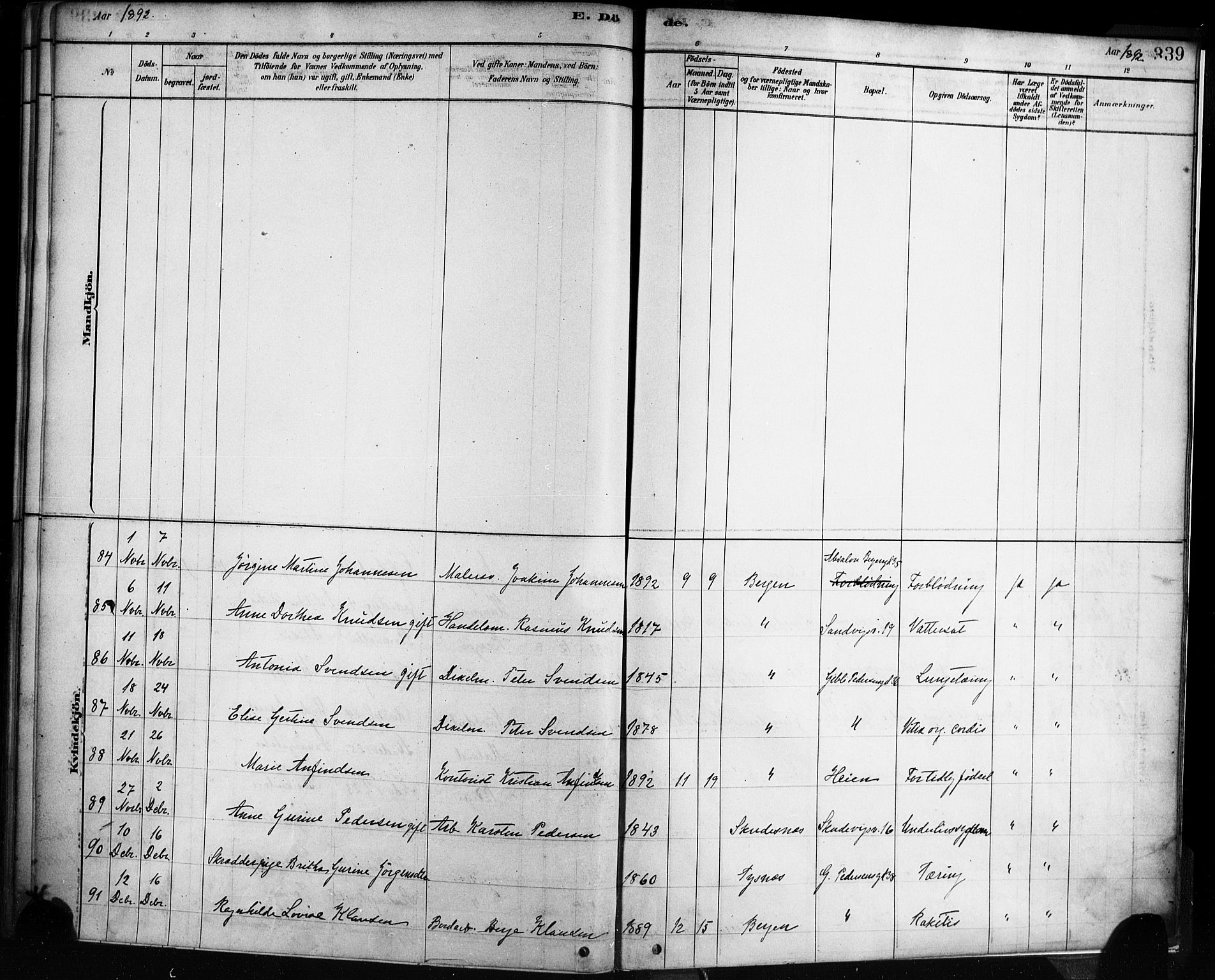 Sandviken Sokneprestembete, SAB/A-77601/H/Ha/L0002: Parish register (official) no. A 2, 1878-1896, p. 339