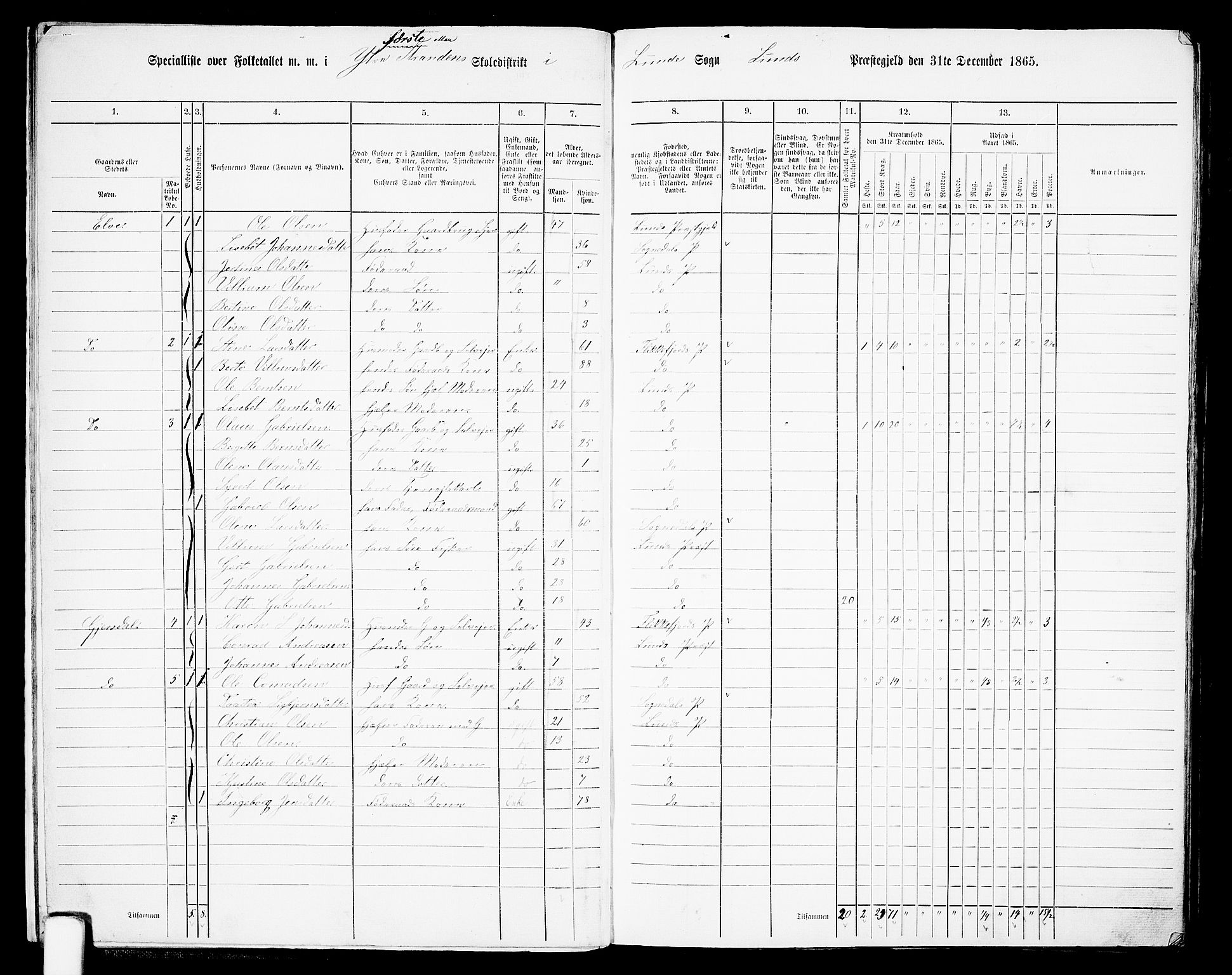 RA, 1865 census for Lund, 1865, p. 13