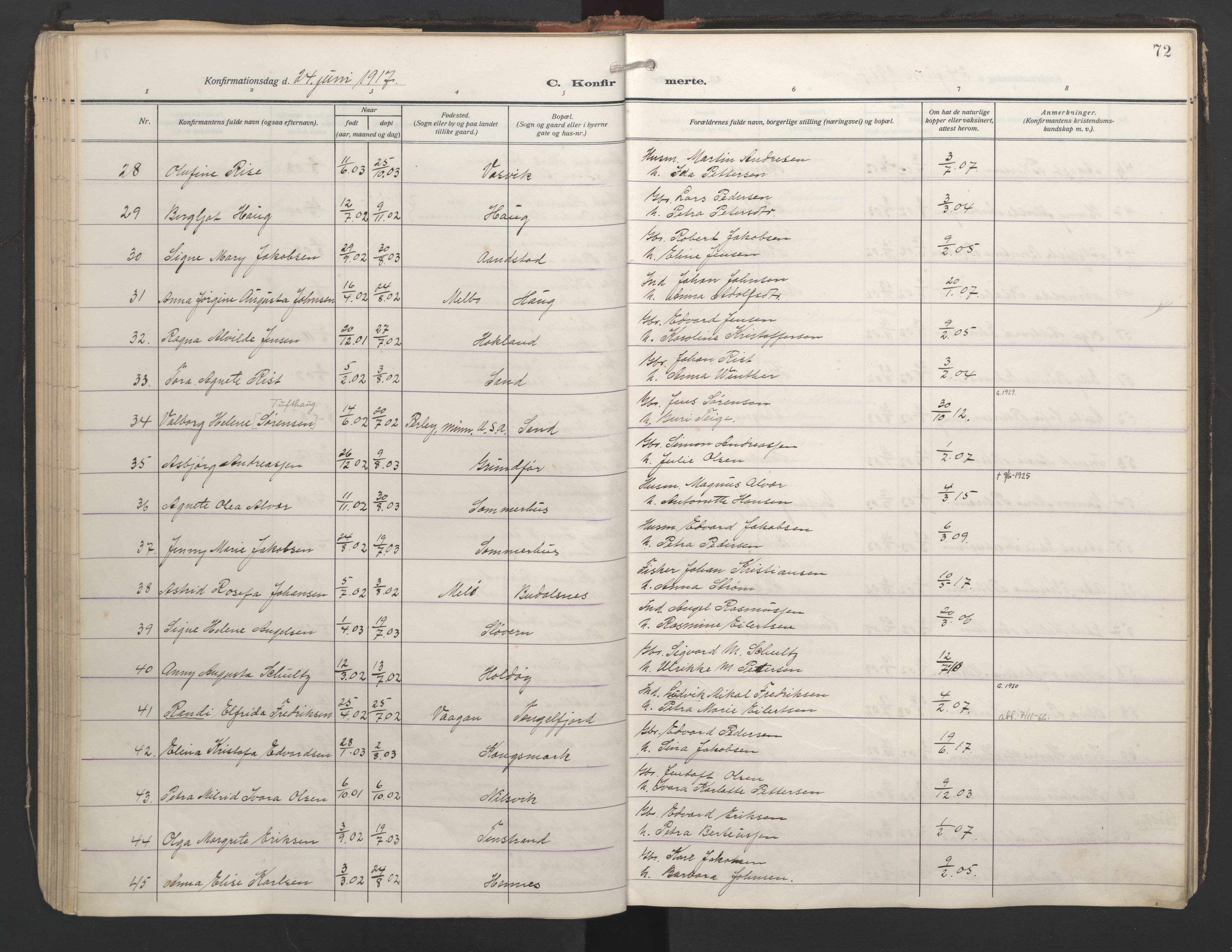 Ministerialprotokoller, klokkerbøker og fødselsregistre - Nordland, SAT/A-1459/888/L1249: Parish register (official) no. 888A15, 1911-1929, p. 72