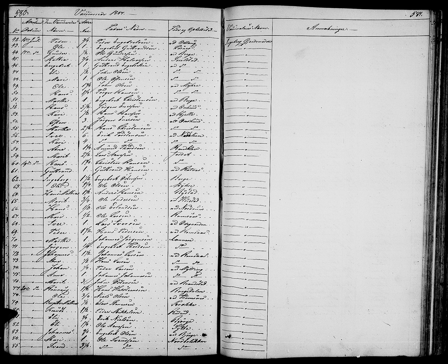 Ringebu prestekontor, SAH/PREST-082/H/Ha/Hab/L0002: Parish register (copy) no. 2, 1839-1853, p. 580-581