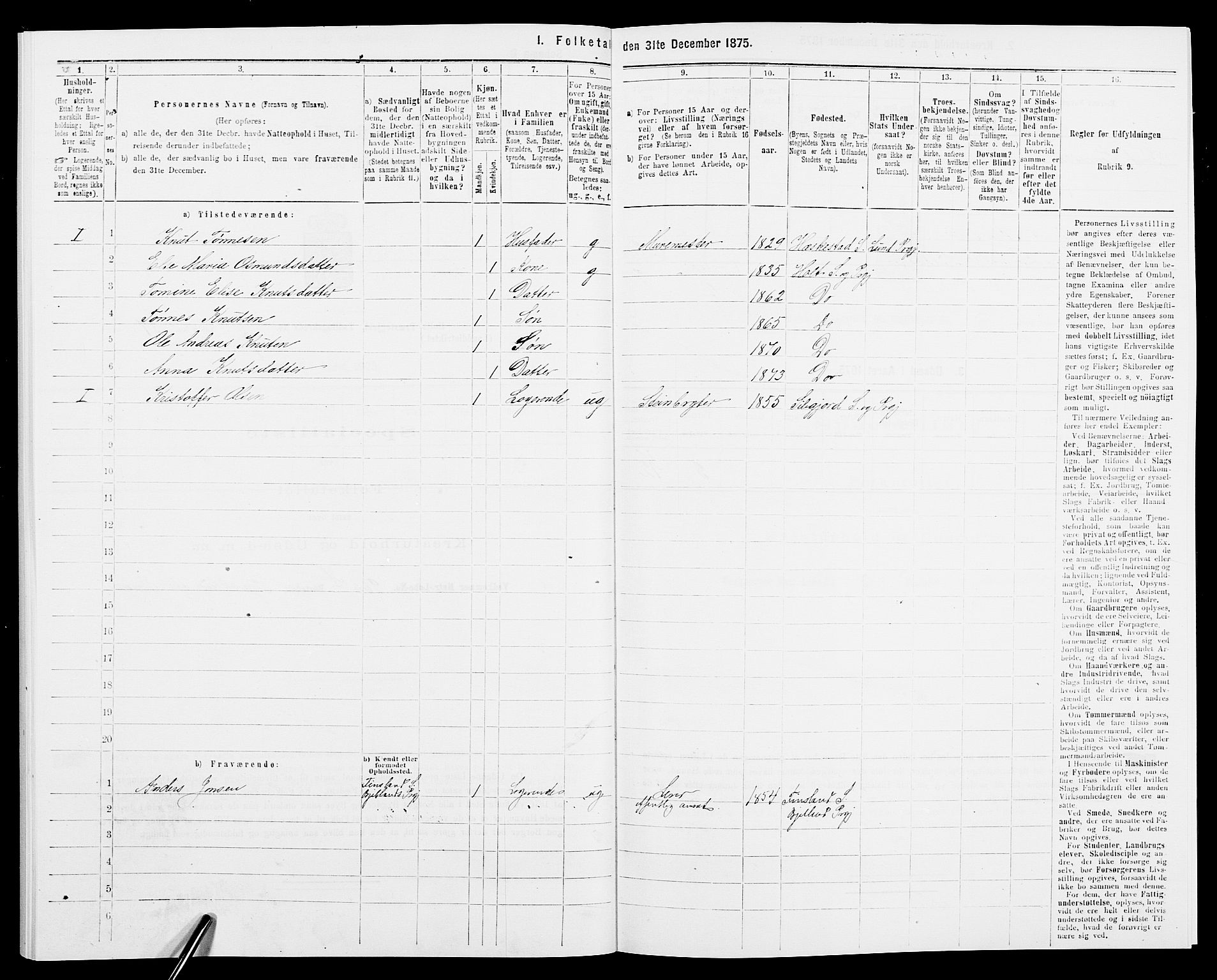 SAK, 1875 census for 0914L Holt/Holt, 1875, p. 848